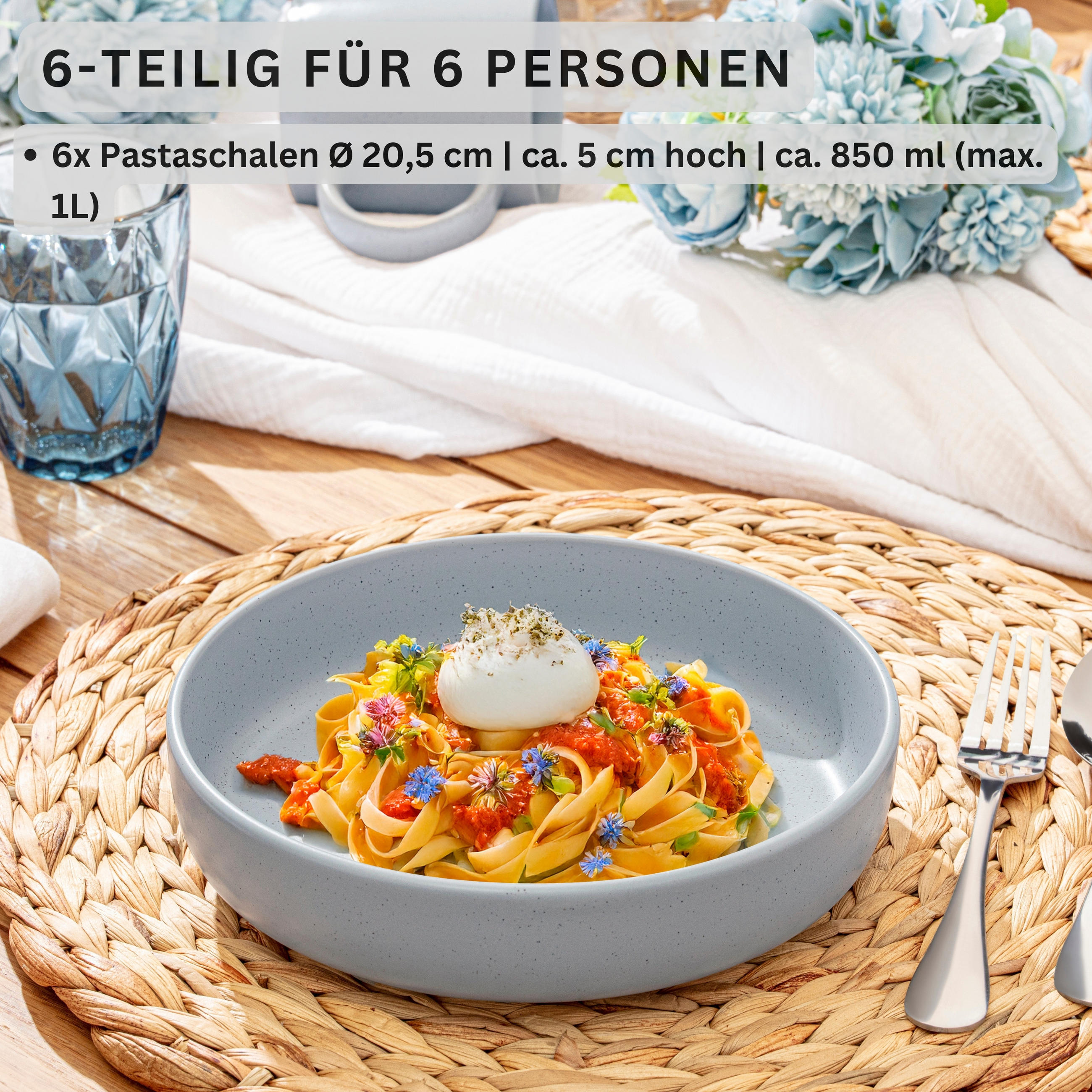 PASTASCHALEN LEEDS STERLING - 6 teilig aus Steingut - Hellgrau, Stein (20.5cm) - Sänger