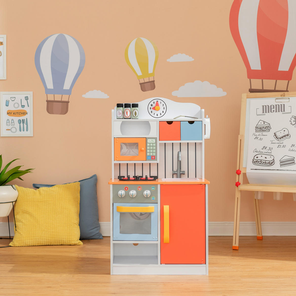 KINDERKÜCHE aus Holz, Koralle, 90cm - Multicolor, Holz (54.6/29.5/90.2cm) - Teamson Kids