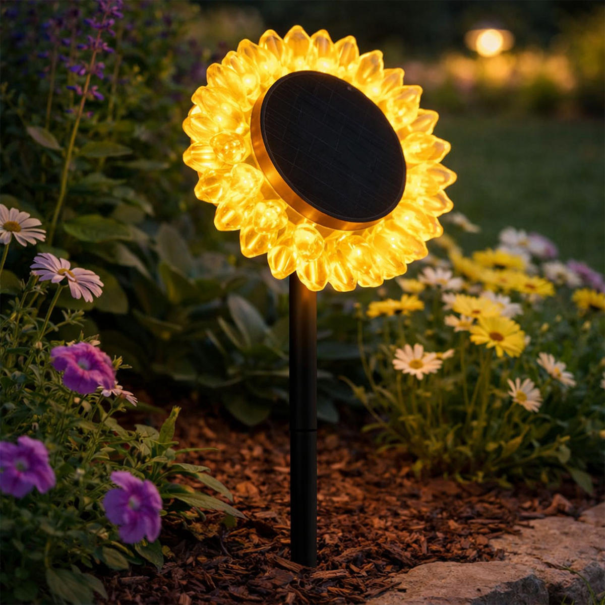 LED AUSSENLEUCHTE Sonnenblume Schwarz Gelb - Schwarz, Kunststoff (13/13/29.5cm) - Globo Lighting