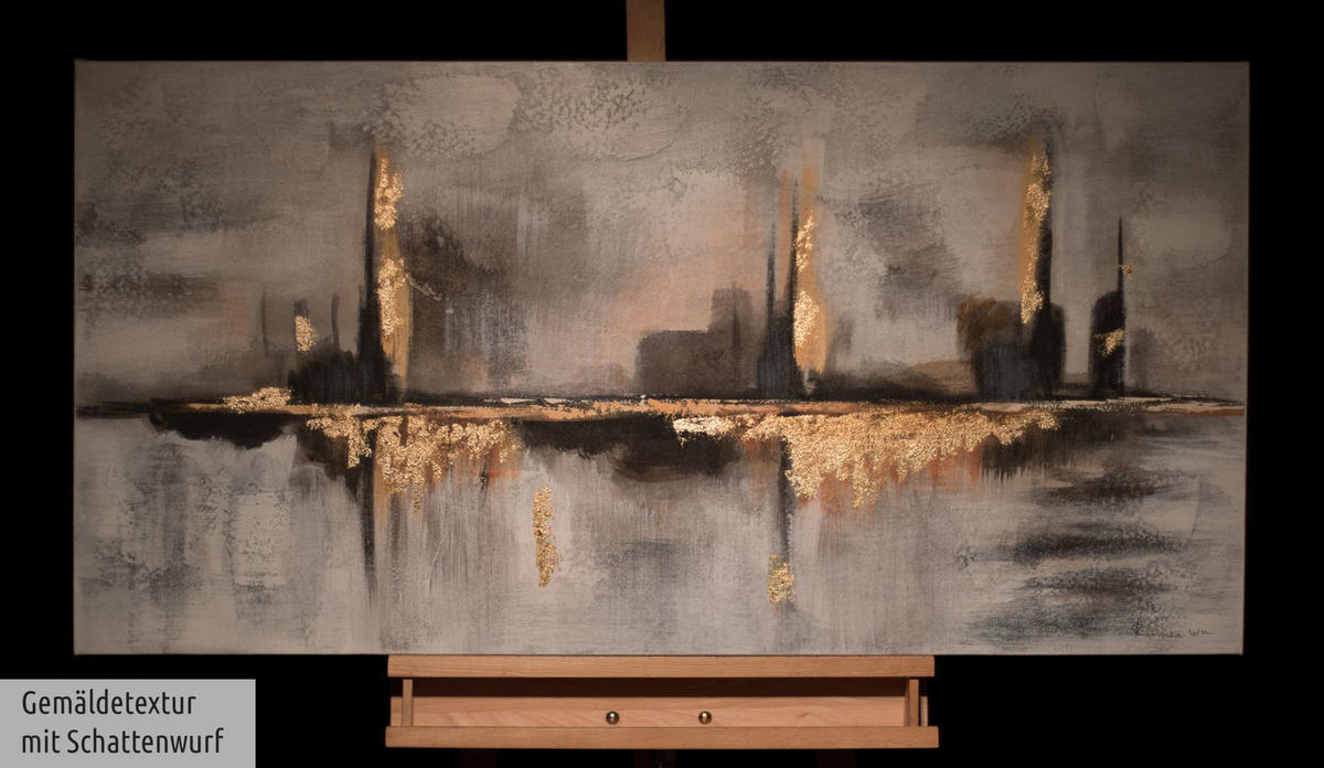 ÖLGEMÄLDE 120/60 cm - Goldfarben/Grau, Holz/Textil (120/60cm) - KUNSTLOFT