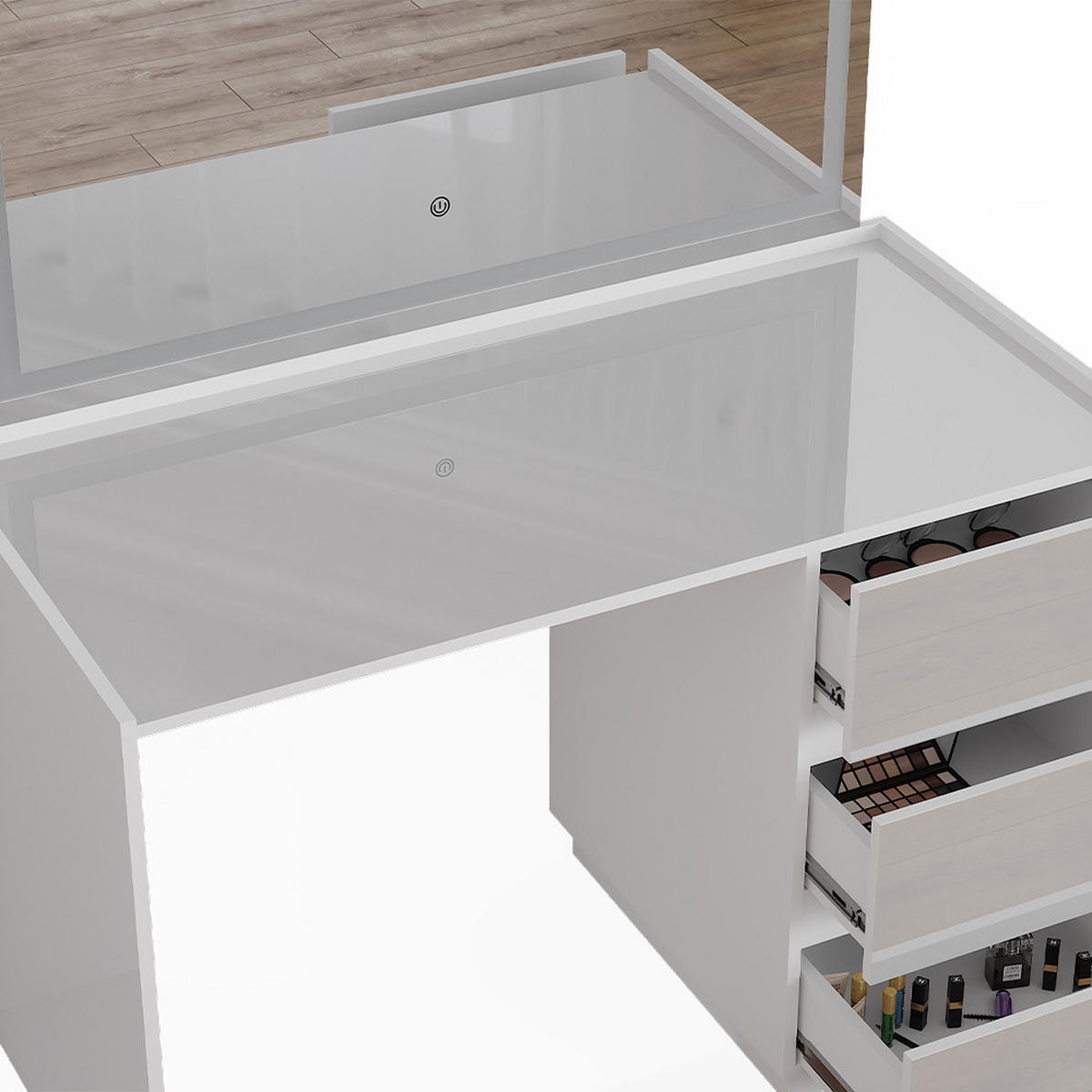 SCHMINKTISCH Marla Weiß Hochglanz 120 cm mit LED-Spiegel - Weiß Hochglanz, Holzwerkstoff (120/78.6/60cm) - Vicco