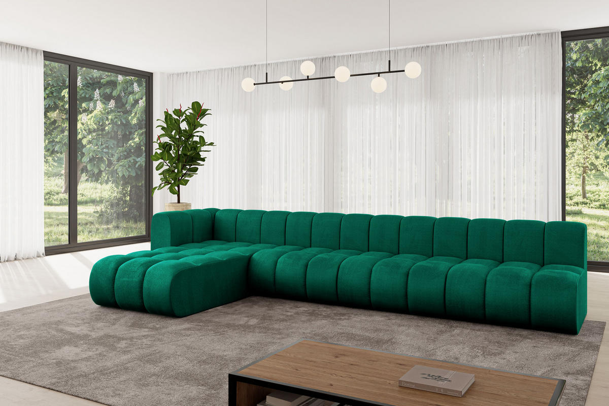 ECKSOFA modulares Sofa Darnel-L3 - 387x177x70 cm Grün - Dunkelgrün, Holzwerkstoff/Textil (387/177cm) - ALTDECOR