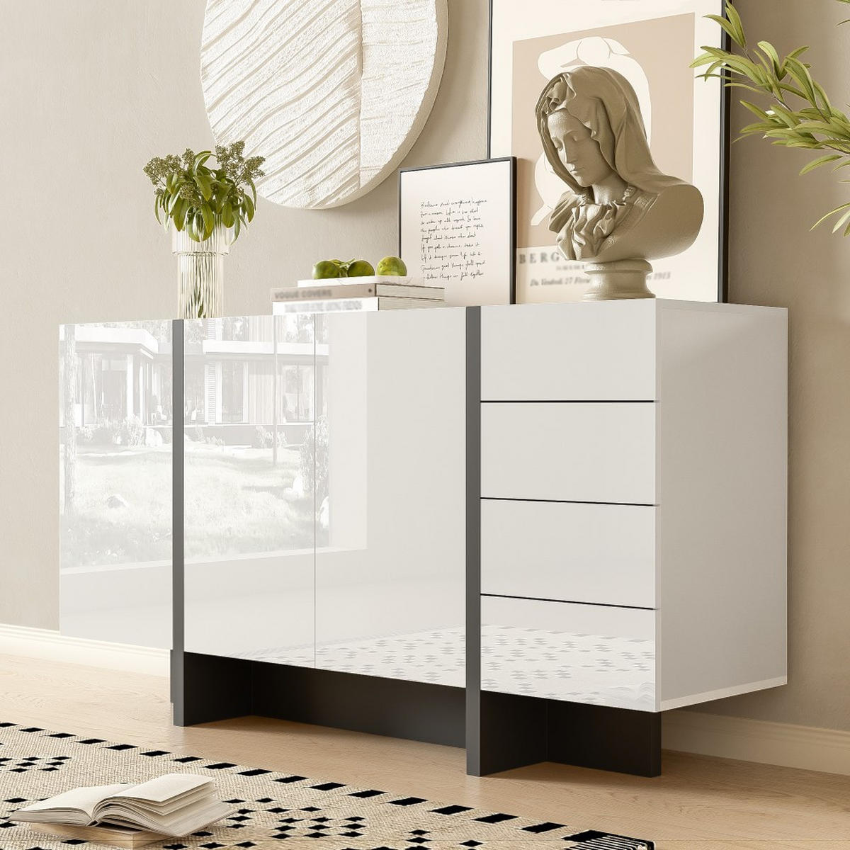 SIDEBOARD in Weiß mit 4 Schubladen - Weiß, Holz (40/80.5/150cm) - KOMHTOM