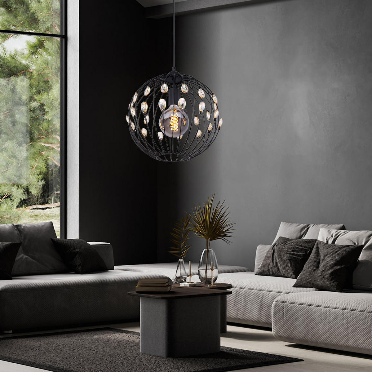 HÄNGELEUCHTE HANAKO Metall Schwarz - Schwarz, Metall (30/30/120cm) - Globo Lighting