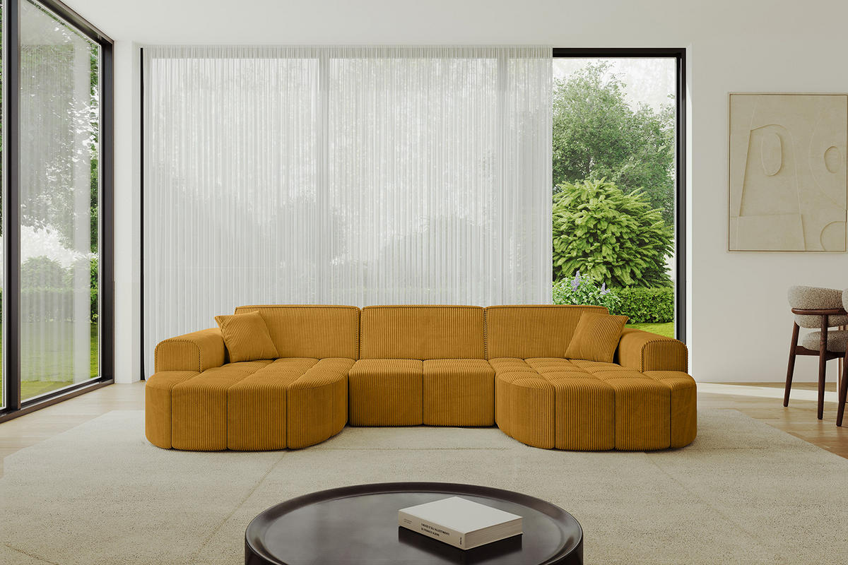 WOHNLANDSCHAFT LIVO-U1 - 315x173x79,5 cm Senfgelb - Currygelb/Gelb, Holzwerkstoff/Textil (315/79/173cm) - ALTDECOR