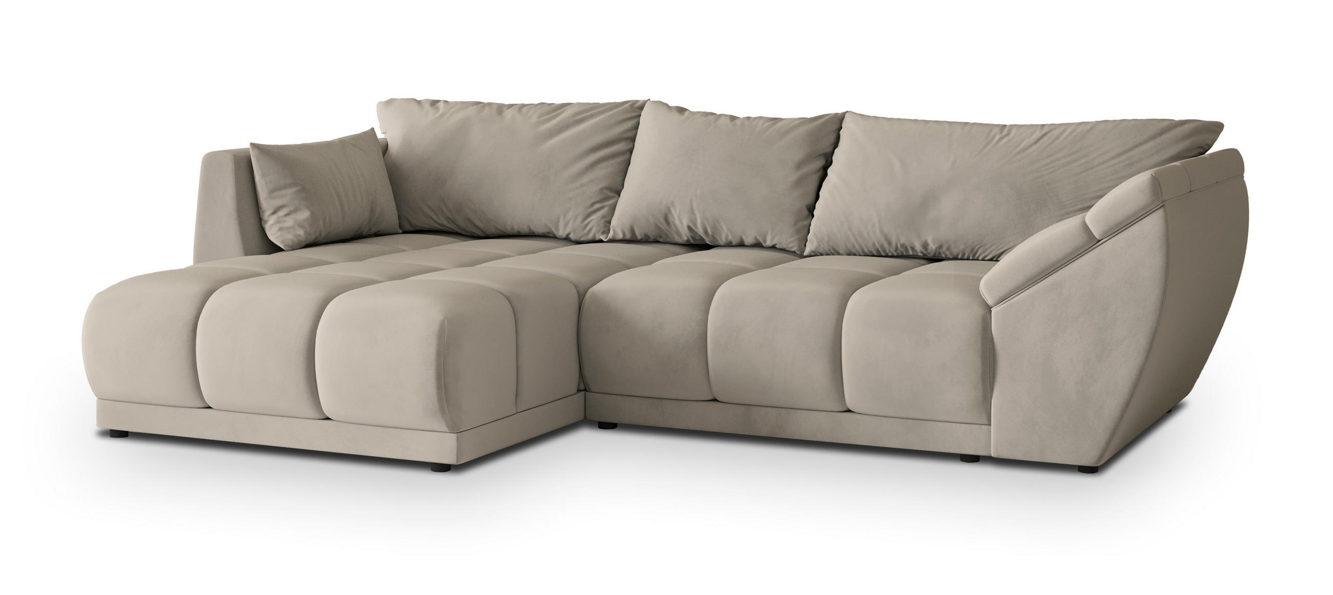 ECKSOFA ORENTI L-S Beige Velours-Stoff mit Schlaffunktion - Beige, Holz (287/182cm) - MASSENO