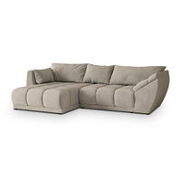 ECKSOFA ORENTI L-S Beige Velours-Stoff mit Schlaffunktion - Beige, Holz (287/182cm) - MASSENO