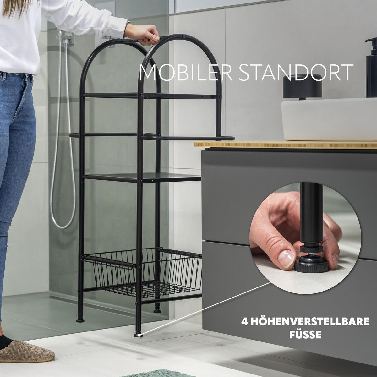 BAD-STANDREGAL, schwarz, Stahl - Schwarz, Metall (52.5/100/37cm) - bremermann