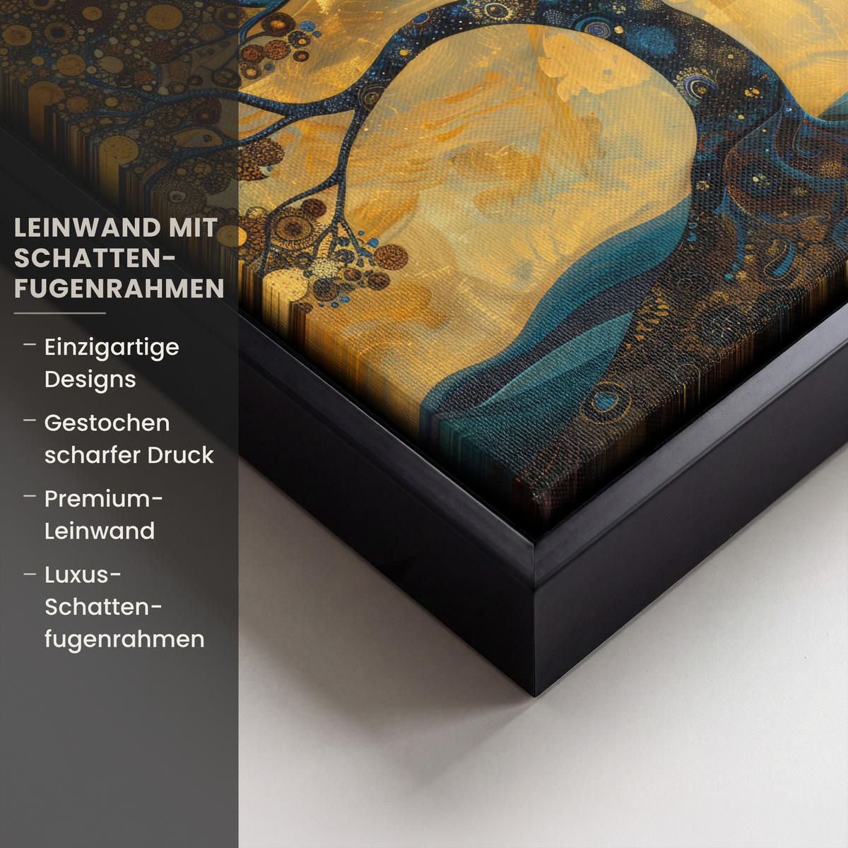 LEINWAND Bilder mit Rahmen - Baum - Mond - Blumen - Gold - Kunst - 20x20 - Orange, Textil (20/20cm) - MuchoWow