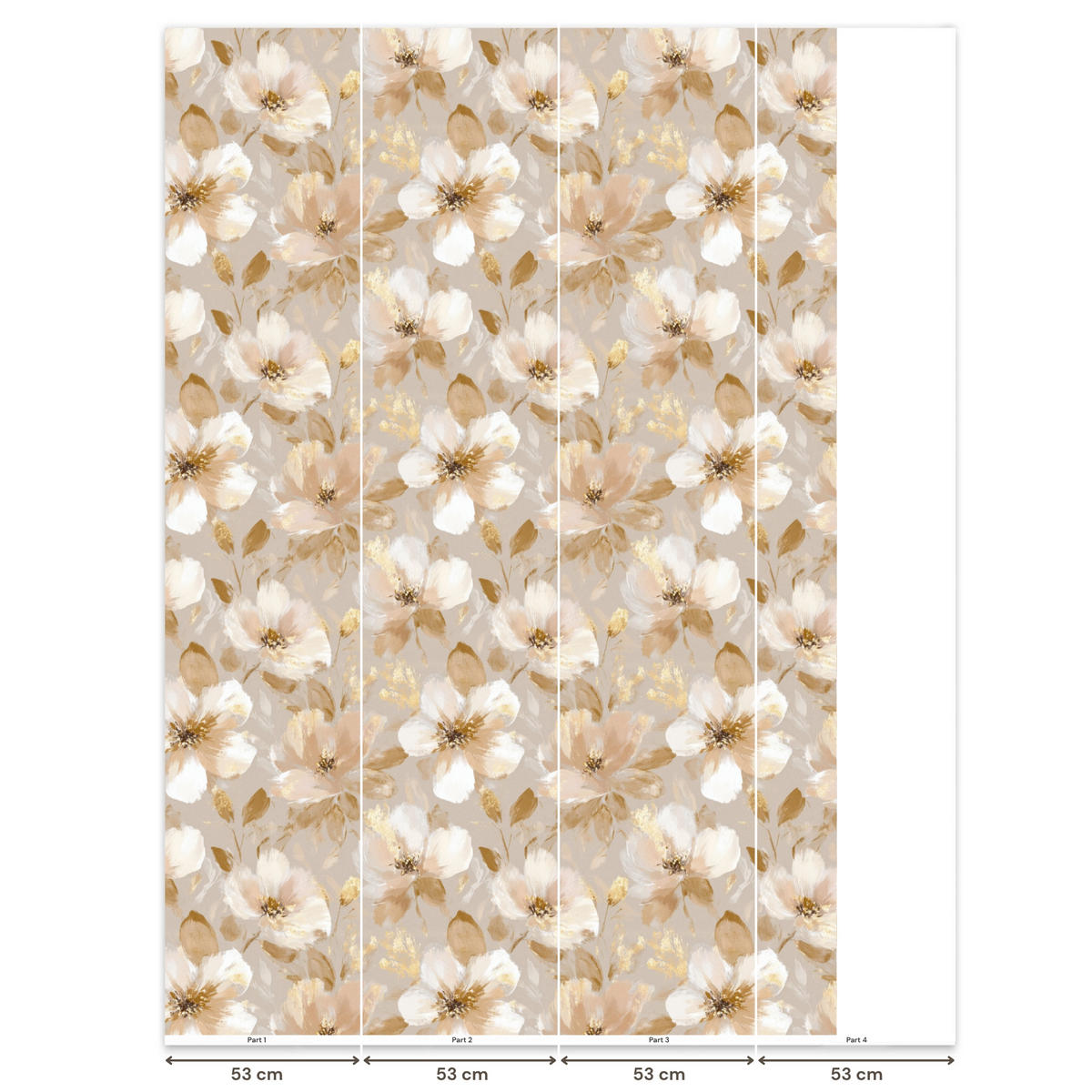 TAPETE - Blumen - künstlerisch - Gold - 180x280 cm - Beige, Papier (180/280cm) - OnlyWow