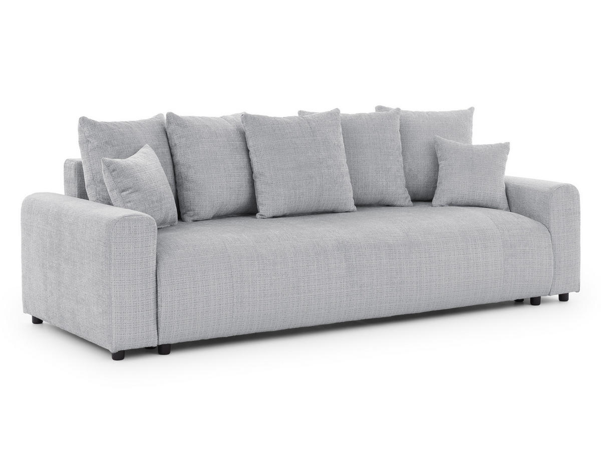 SCHLAFSOFA Calma mit Bettkasten im Bumpy-Design aus weichem Hellgrau Chenille-Stoff - Hellgrau/Schwarz, Holz/Kunststoff (239/88/98cm) - S-Style Möbel