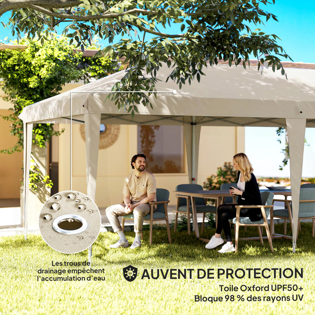 PAVILLON DE-14052 6/3 m, UV-Schutz, höhenverstellbar Beige - Beige, Metall (295/270/585cm) - ComfortXL