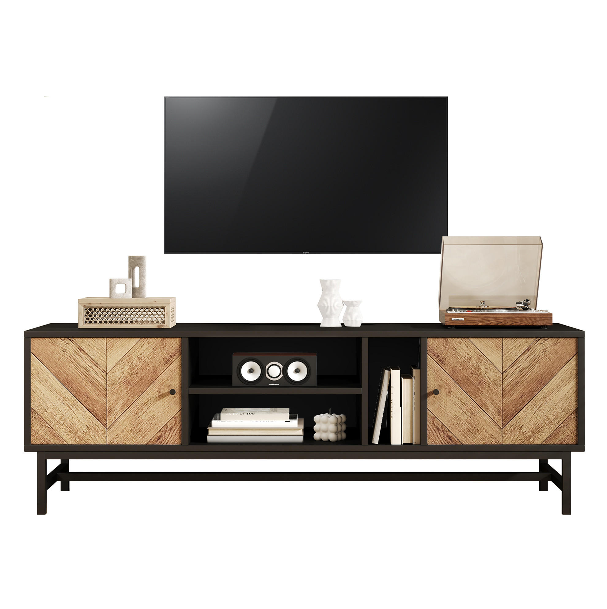 TV-SCHRANK mit Stauraum 150 cm Schwarz Holzoptik - Schwarz, Holzwerkstoff (38/55/150cm) - Beauniv