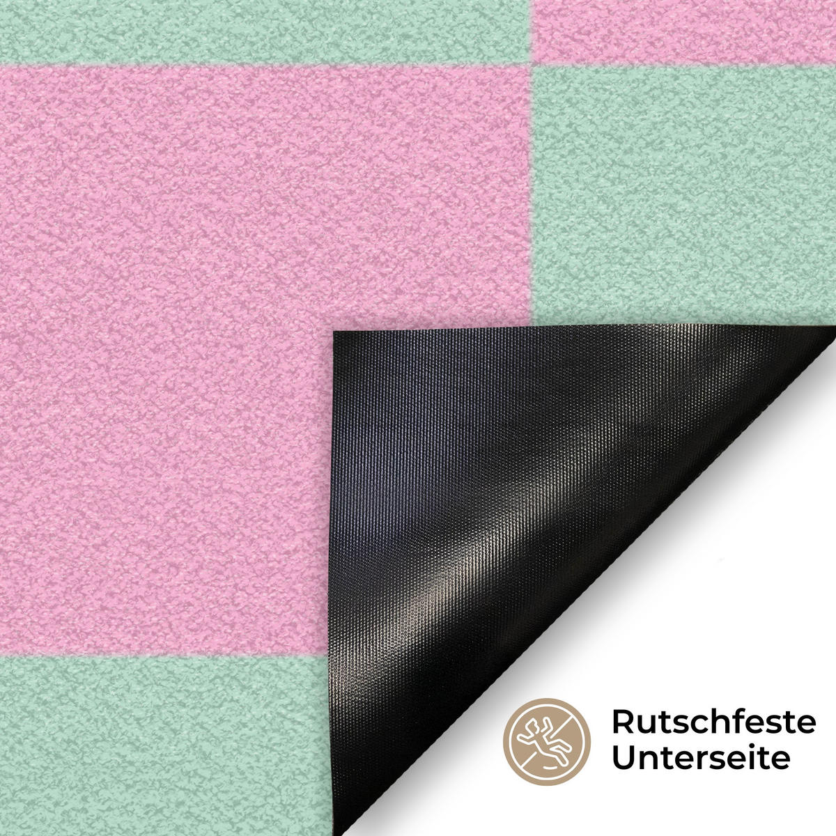 FUSSMATTE Schachbrettmuster - Grün - Rosa - Würfel Fußabtreter 60x40 cm - Mintgrün, Kunststoff (60/0.4cm) - MuchoWow