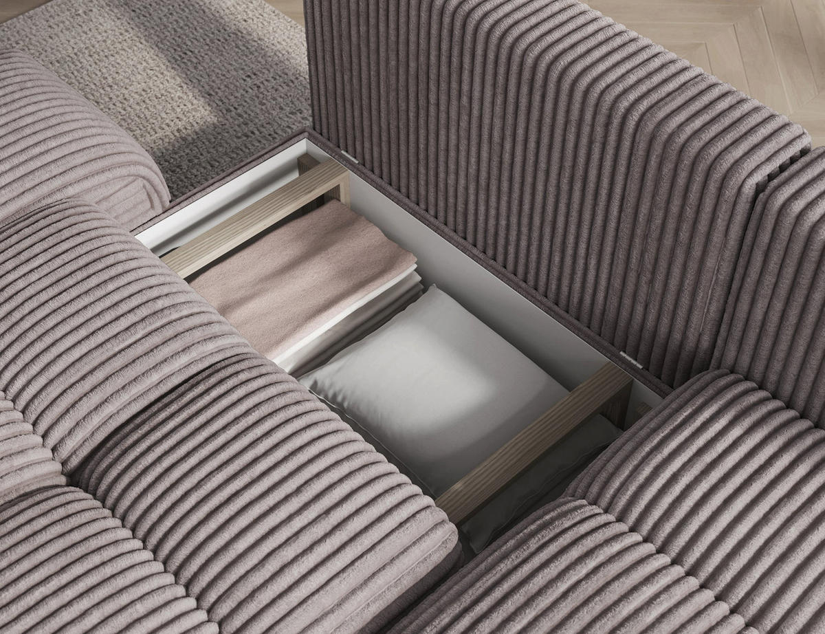 ECKSOFA VITTARIO mit Schlaffunktion & Bettkasten – Modernes L-Sofa 227 cm, inklusive Kissen - Grau, Kunststoff (227/95cm) - Wohnideebilder