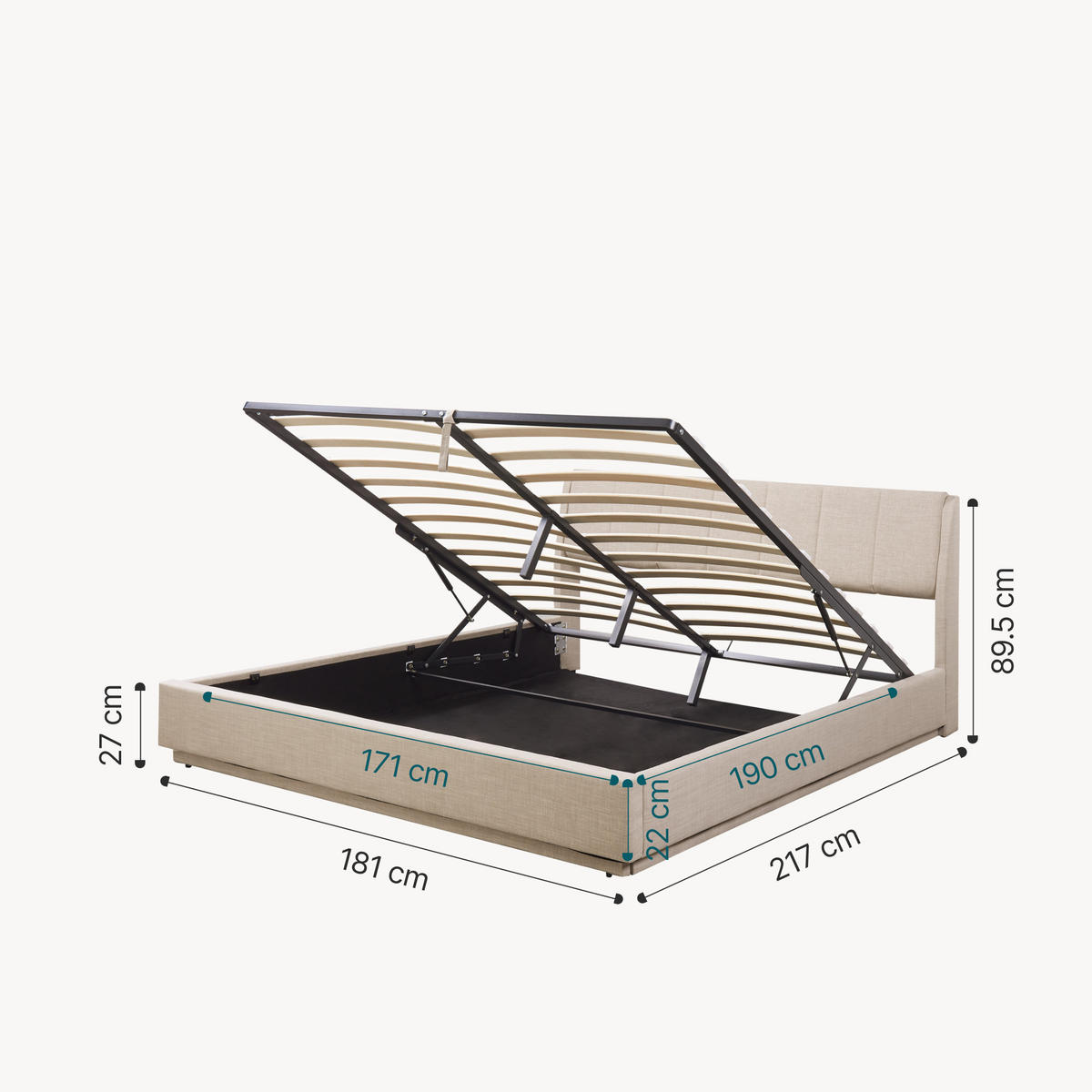 LED ČALOUNĚNÁ POSTEL Tröstiar - béžová, kov/kompozitní dřevo (180/200cm) - [en.casa]