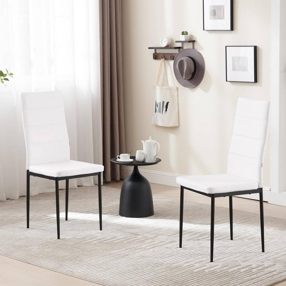 ESSZIMMERSTÜHLE 4er Set aus Kunstleder, Weiß - Schwarz/Weiß, Kunststoff/Metall (40/98/51cm) - Woltu