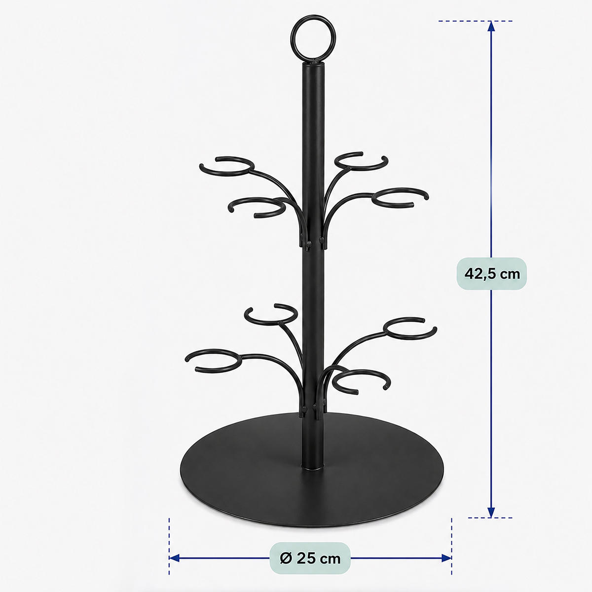 STALAK Crni čelik za 4 čaše 42,5x25 cm - crna, metal (42.5cm) - Relaxdays