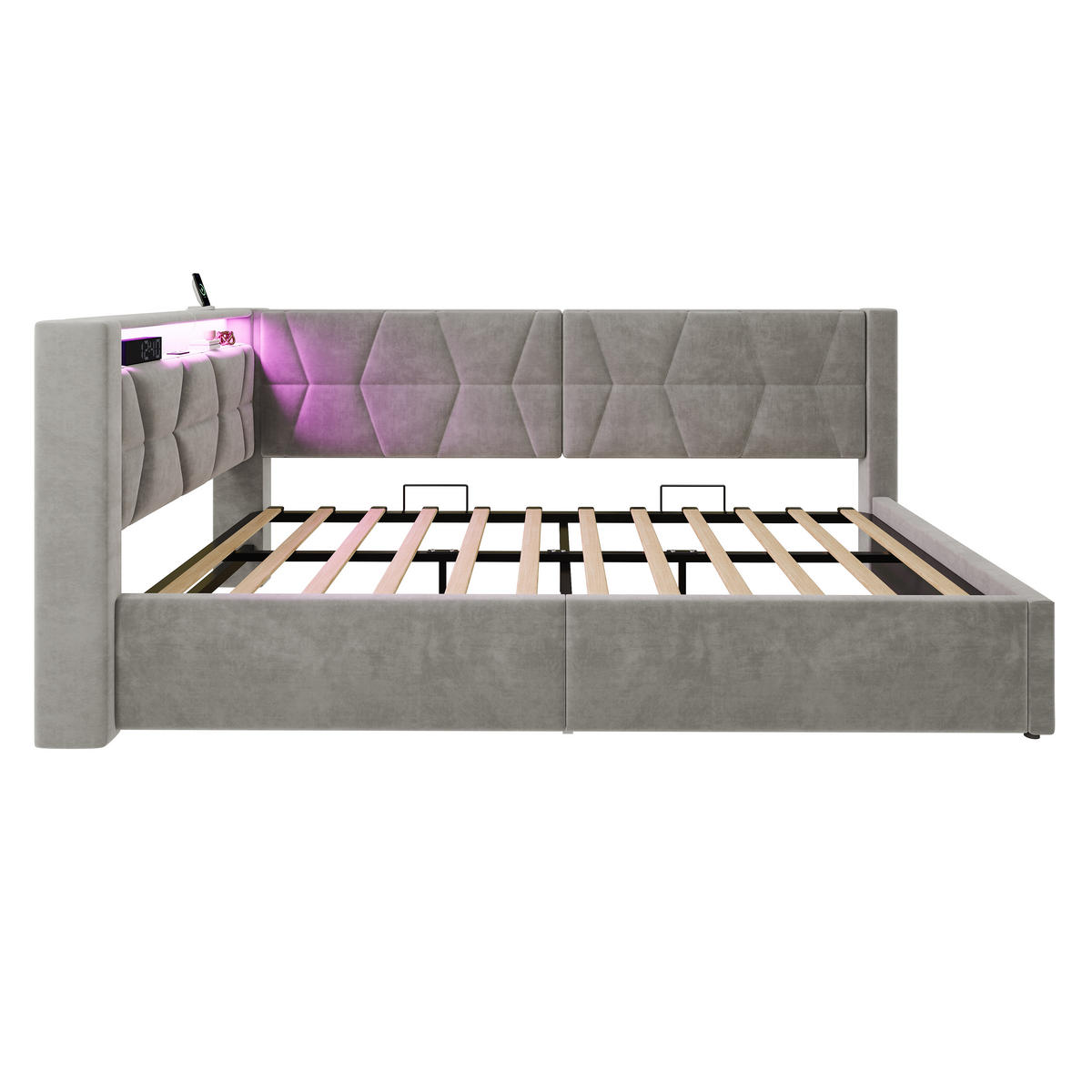POLSTERBETT 90/200 cm in Dunkelgrau mit Bettkasten, LED, USB und Type-C, Samt und Metall - Grau, Holzwerkstoff/Textil (90/200cm) - STILVORA