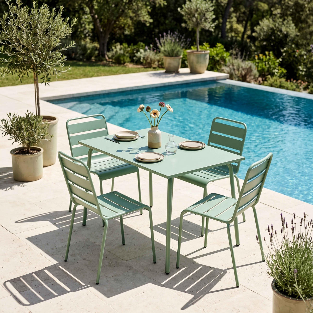 GARTENSET 5-tlg., Salbeigrünen - Grün, Metall - Oviala