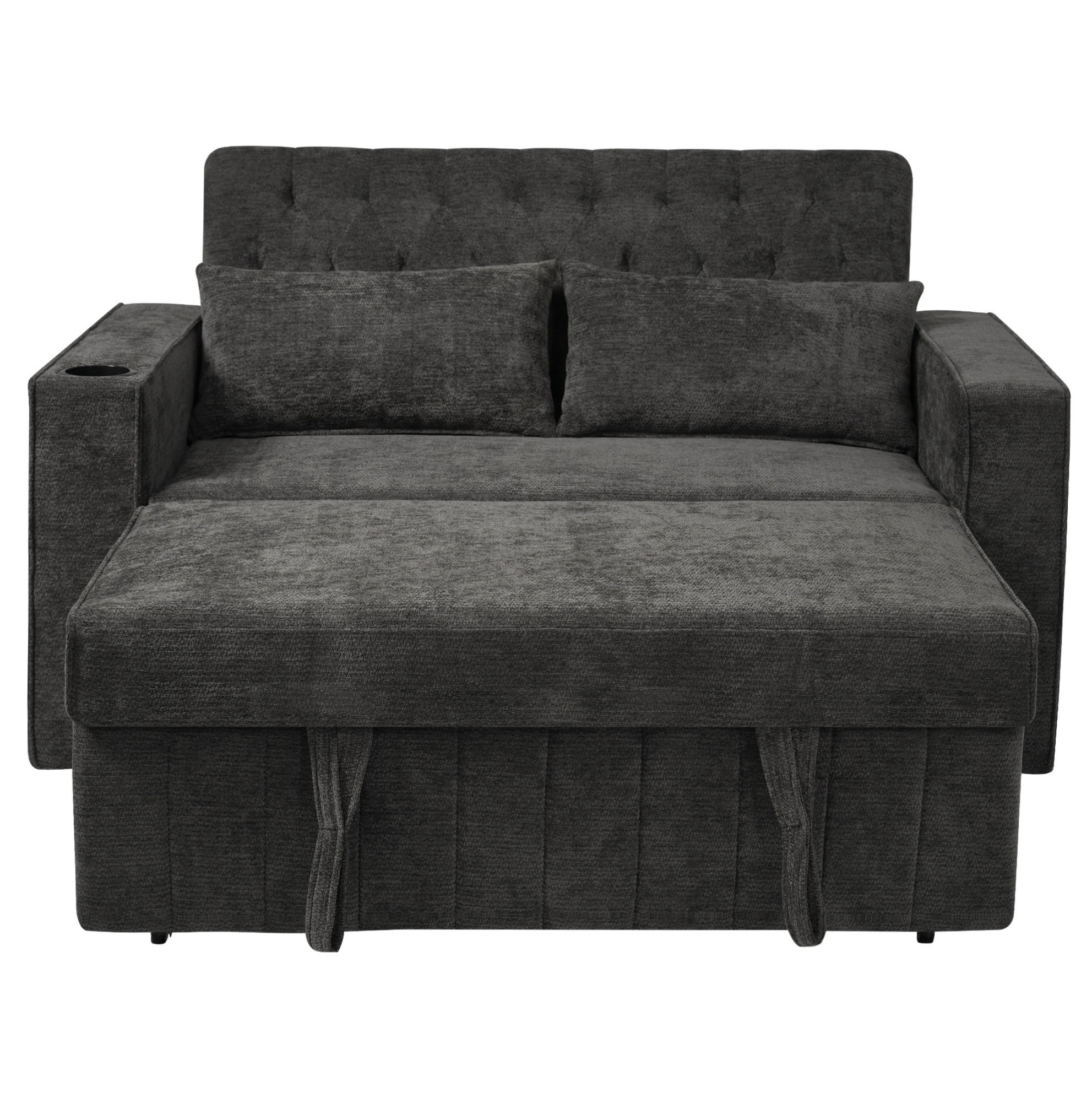 SCHLAFSOFA 2-Sitzer mit USB-Anschluss und Getränkehalter Chenille Grau 140/137/84 cm - Grau, Textil (140/84/137cm) - OKWISH