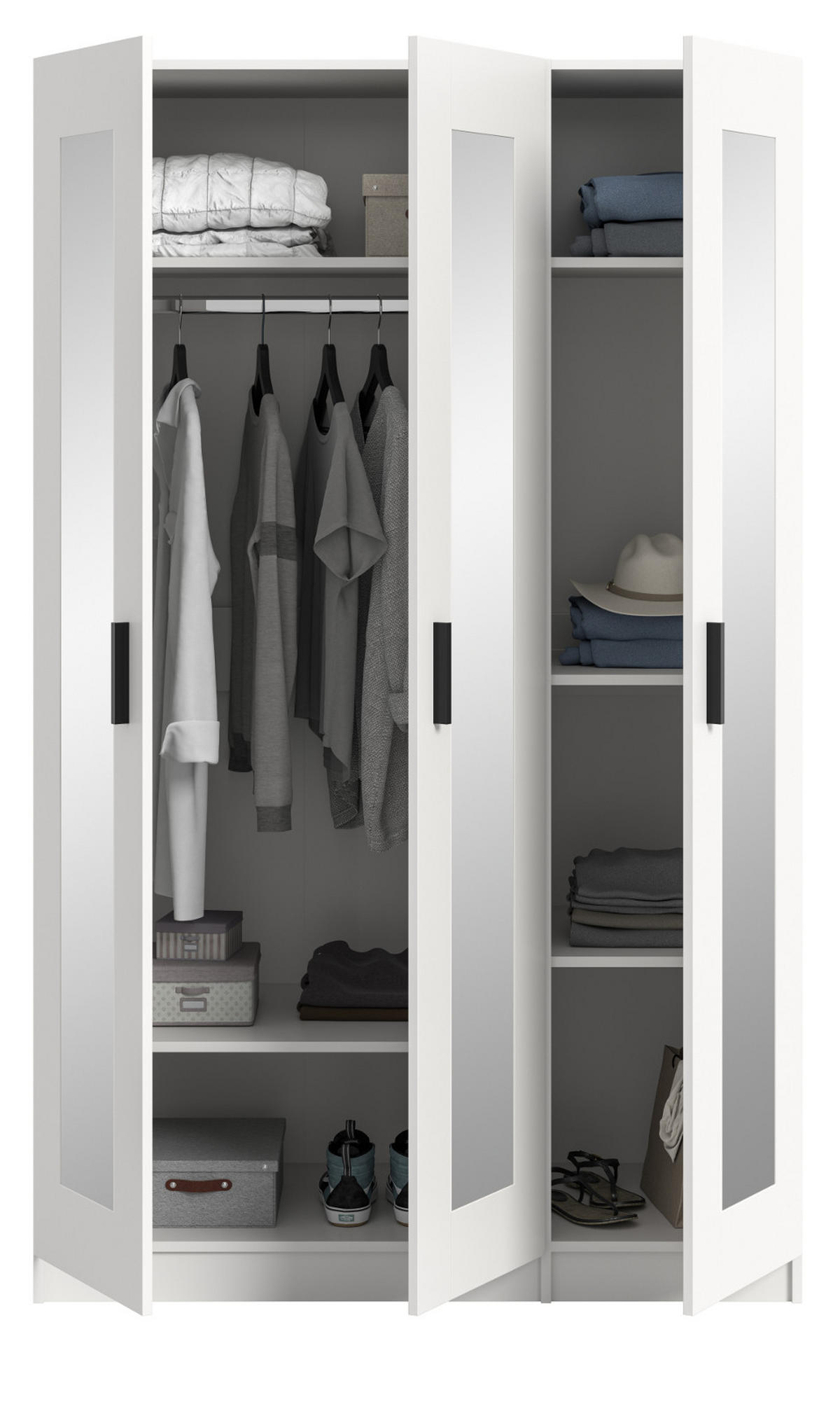 KLEIDERSCHRANK in weiß 120 x 194 cm skandinavisch, Drehtürenschrank 3-türig mit Spiegel - Schwarz/Weiß, Glas/Holzwerkstoff (120/194/56cm) - Inn.Furn