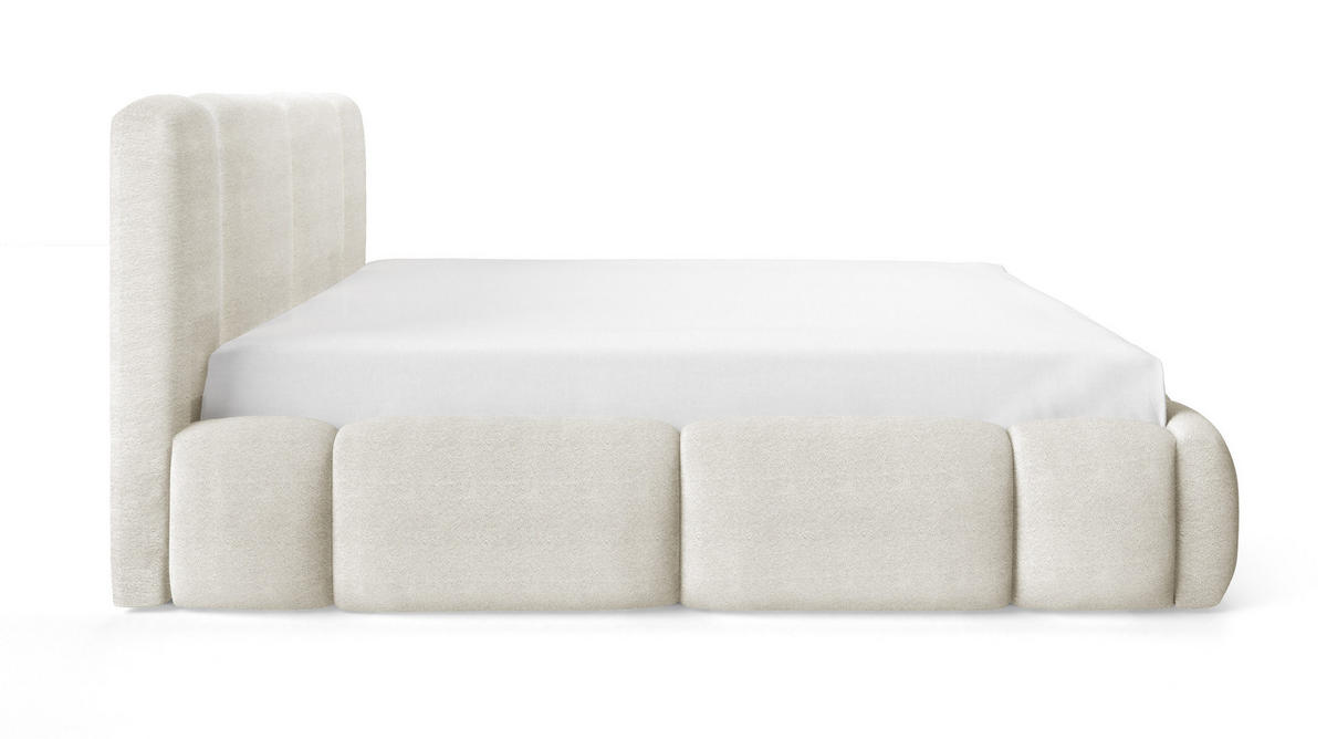 DOPPELBETT 140x200 Avelin mit Bettkasten, LED, Bouclé, Creme - Creme, Holz/Metall (140/200cm) - Emporius