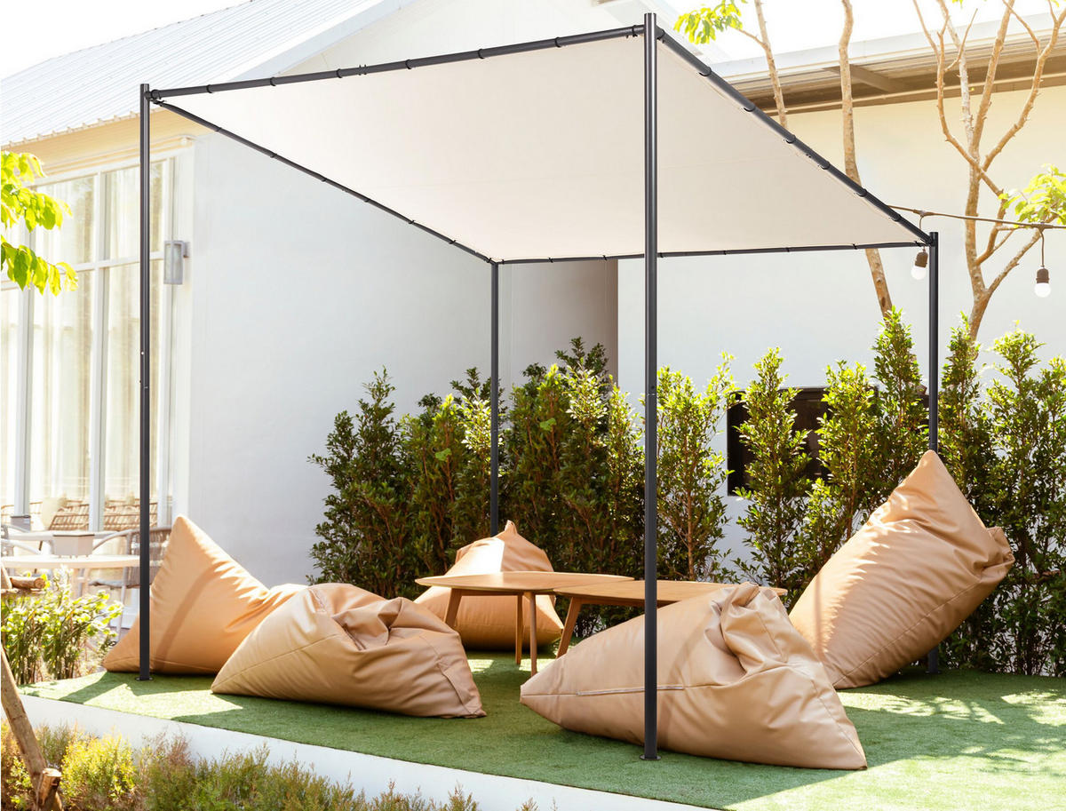 PERGOLA Stahl beige 282/294 cm Vimino - Beige/Schwarz, Kunststoff (282/282/294cm) - Beliani