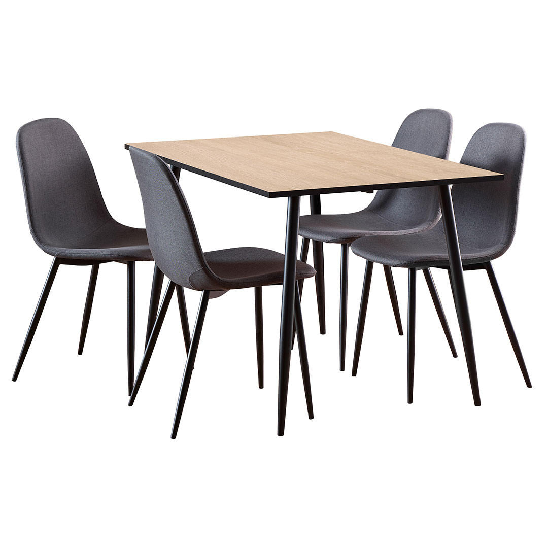 ESSGRUPPE, Wilma, Tisch Weiß, Stühle Dunkelgrau, Stoff, 120 x 80 x 75 cm, 5-teilig - Weiß, Textil/Metall (120/75/80cm) - ebuy24