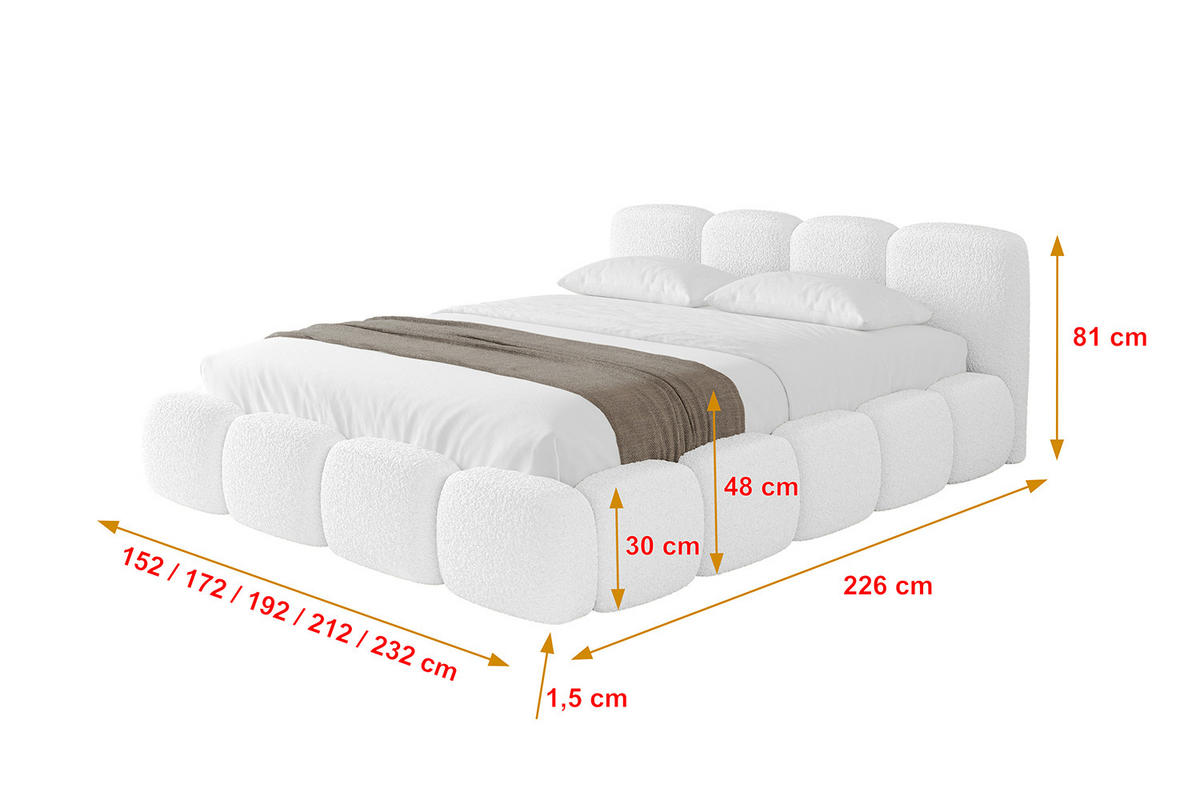 POLSTERBETT mit Bettkasten und Lattenrost, Bett mit Matratze H3/H4 - KALA-v1 120x200 Weiß - Weiß, Holzwerkstoff/Textil (120/200cm) - ALTDECOR
