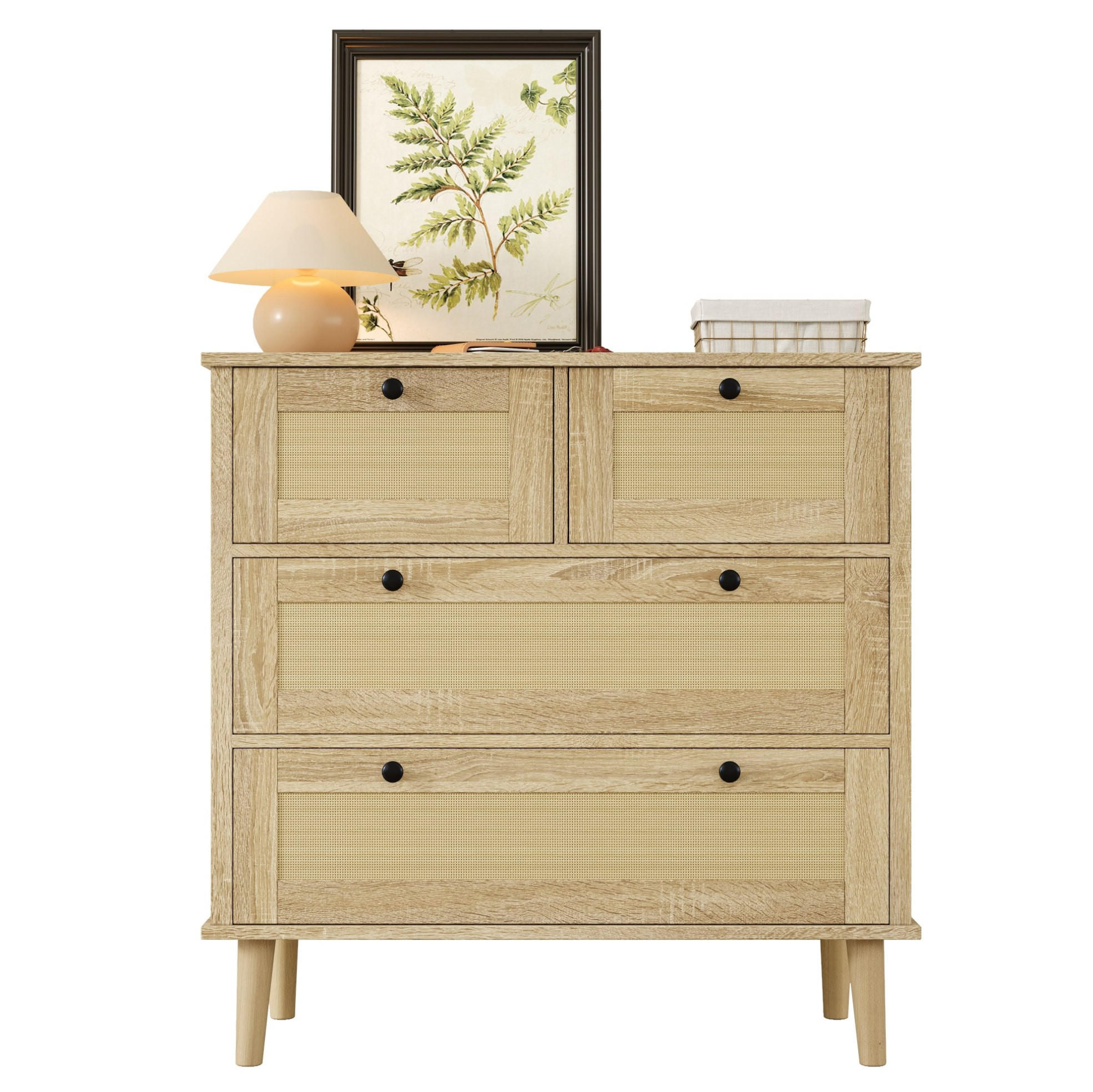 KOMMODE 80/40/80 cm mit 4 Schubladen und Rattanfronten - Naturfarben, Holzwerkstoff (80/80/40cm) - BEAOK