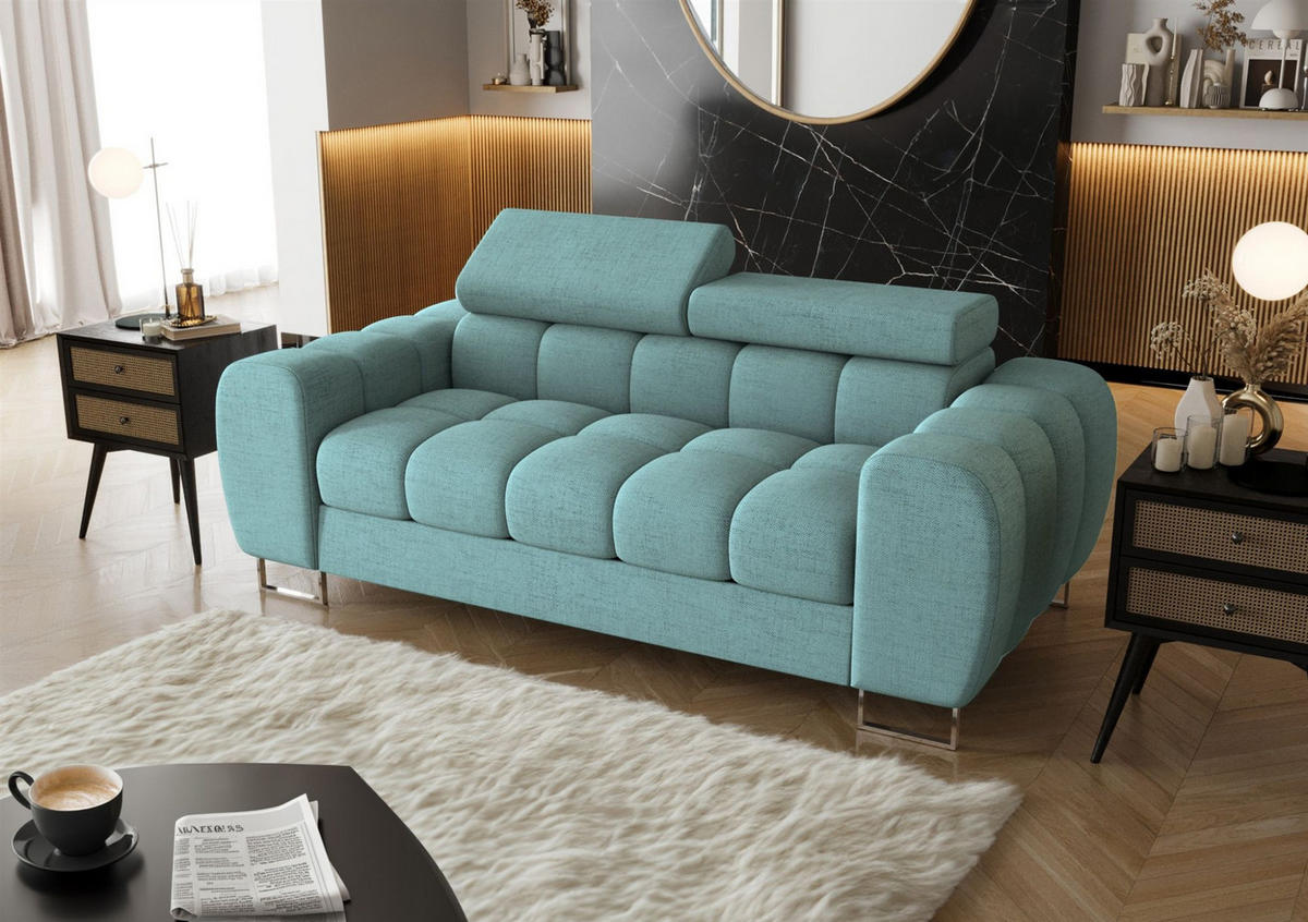 SOFA 2-sitzer Bastien In Stoff Moly - Blau, Holzwerkstoff/Textil (195/95/97cm) - Fun Möbel