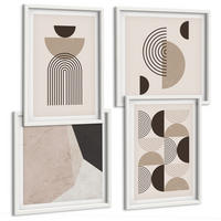 BILDER SET 4er Set - 50x50 cm & 40x60 cm Weißer Rahmen - Abstrakte geometrische Muster - Weiß, Kunststoff (50/50cm) - TULUP