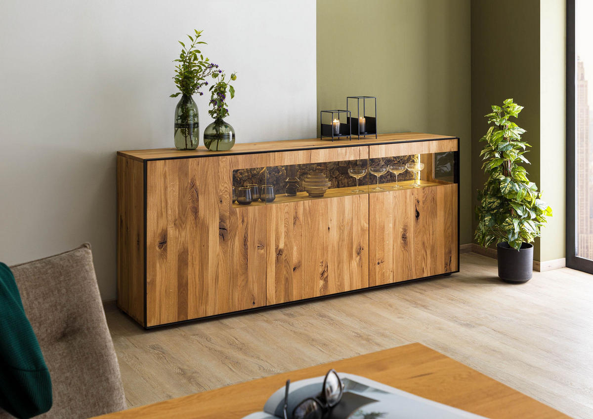 SIDEBOARD Wildeiche 200x45x87 natur geölt STARNBERG #16 - Braun, Holz (200/87/45cm) - Massivmoebel24
