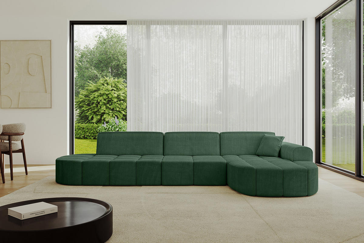 ECKSOFA Ottomane Rechts LIVO-L2 - 337x173x79,5 cm Grün - Grün, Holzwerkstoff/Textil (337/173cm) - ALTDECOR