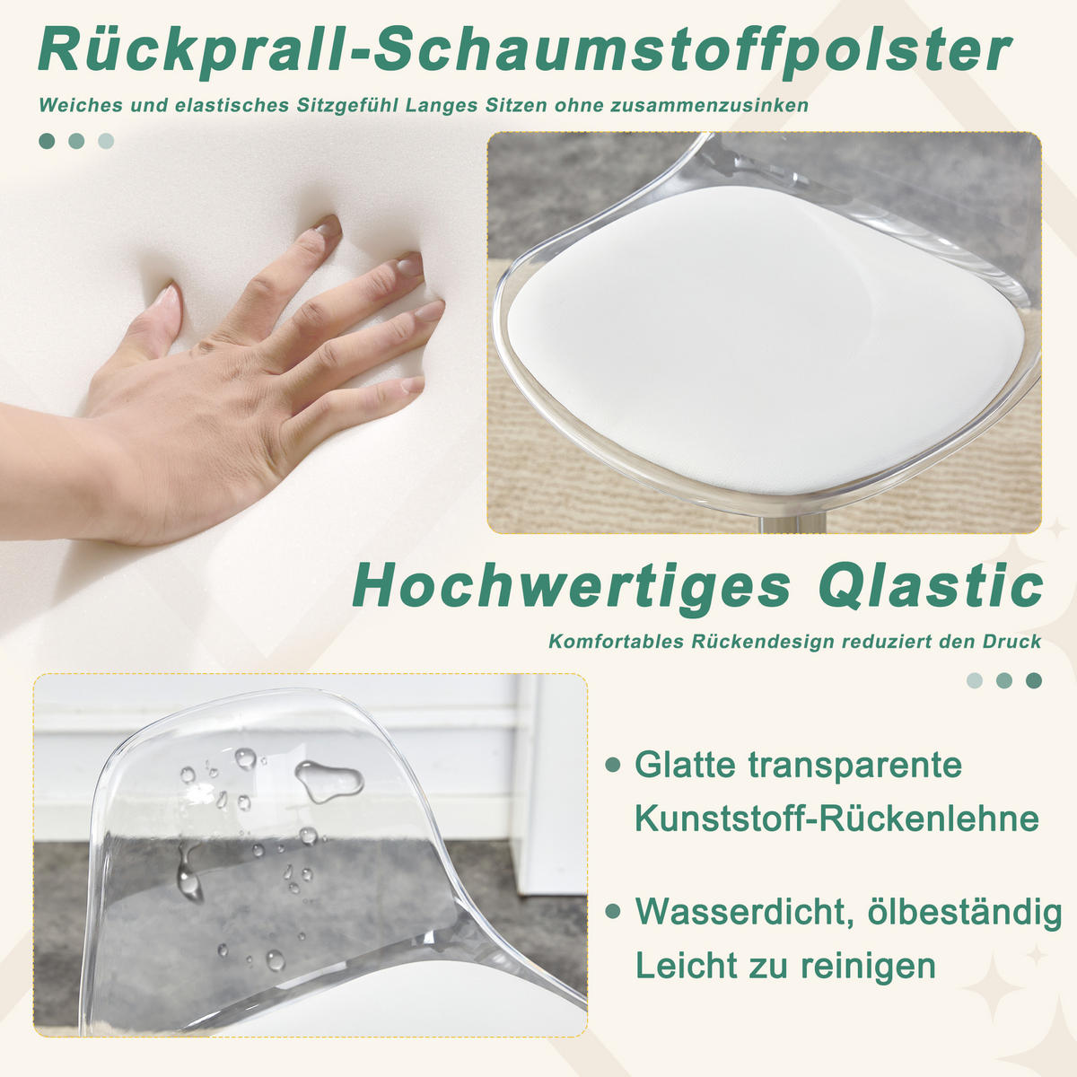 BARHOCKER 2er-Set Weiß und Silber mit Rückenlehne, höhenverstellbar und drehbar - Weiß, Metall (33/82/40.5cm) - PANGIVO