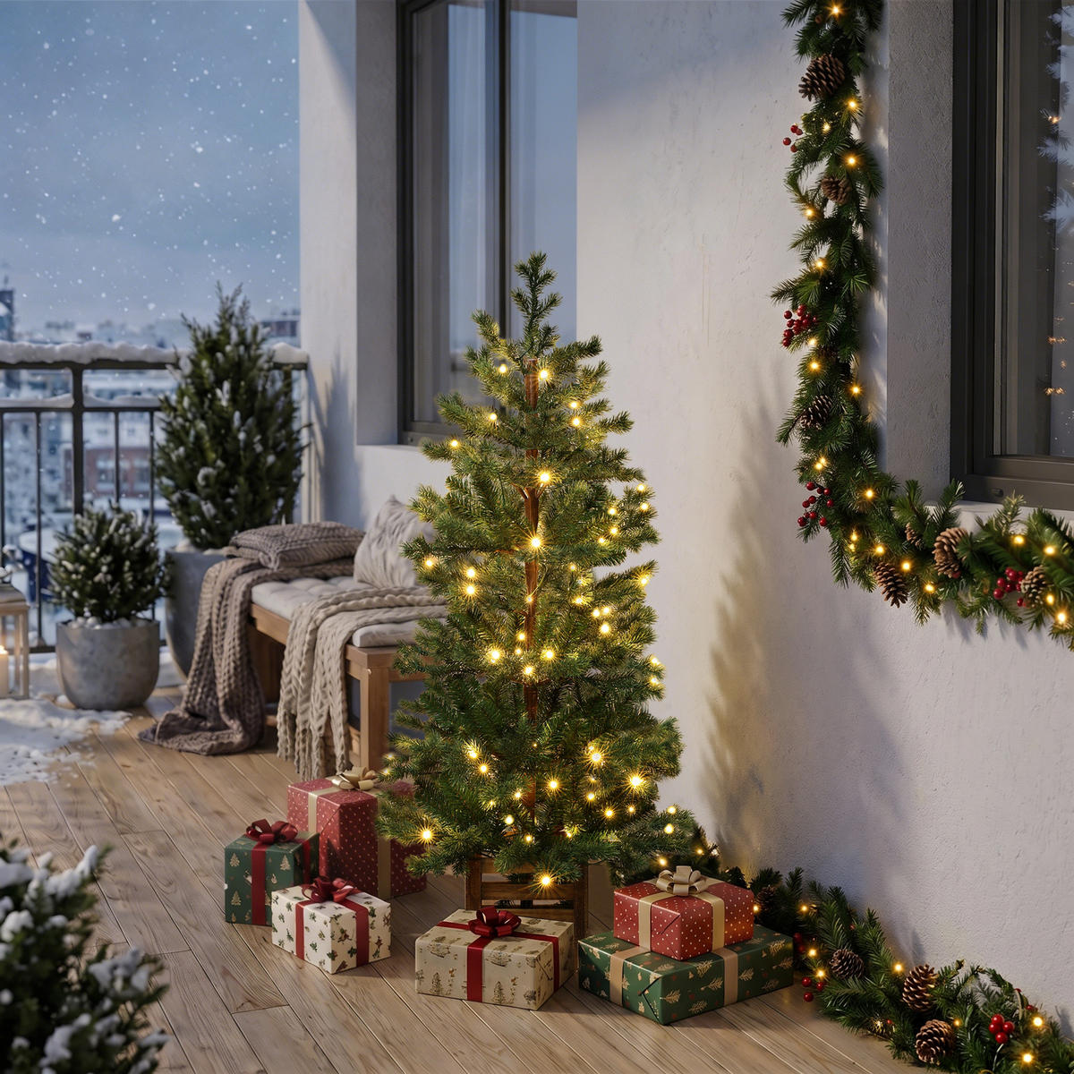 WEIHNACHTSBAUM 120 cm mit Beleuchtung, 537 PE-/PVC-Spitzen, 100 LEDs - Grün, Kunststoff (120cm) - Hometopia
