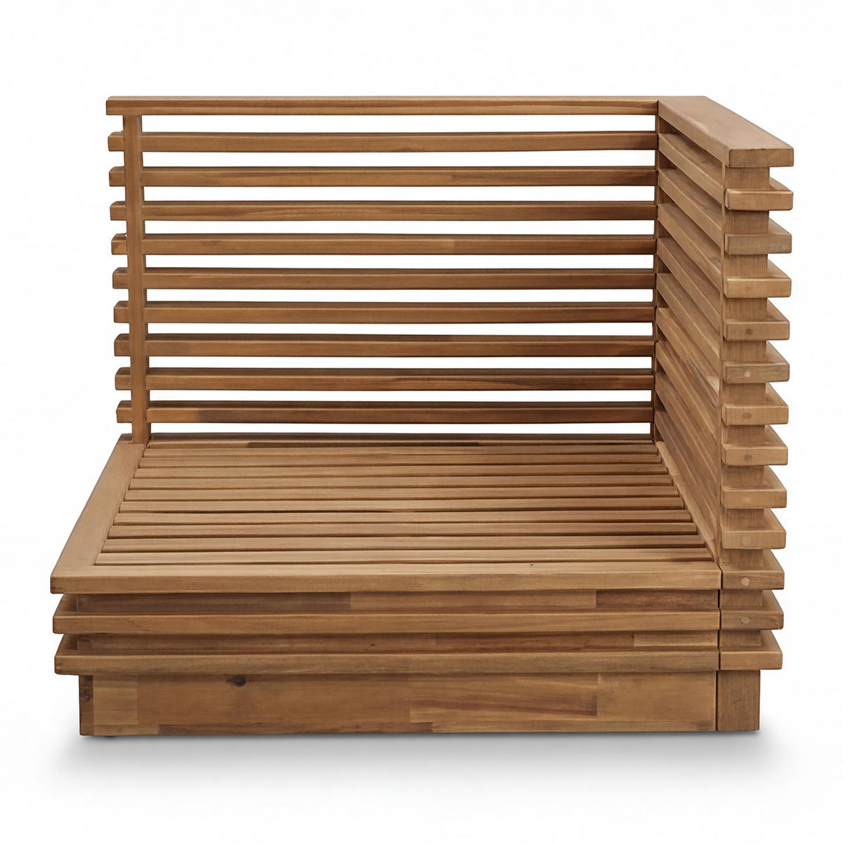 LOUNGEECKE - Akazie massiv / Webstoff - Braun / Grau - Beige, Holz/Textil (75/64/75cm) - home24