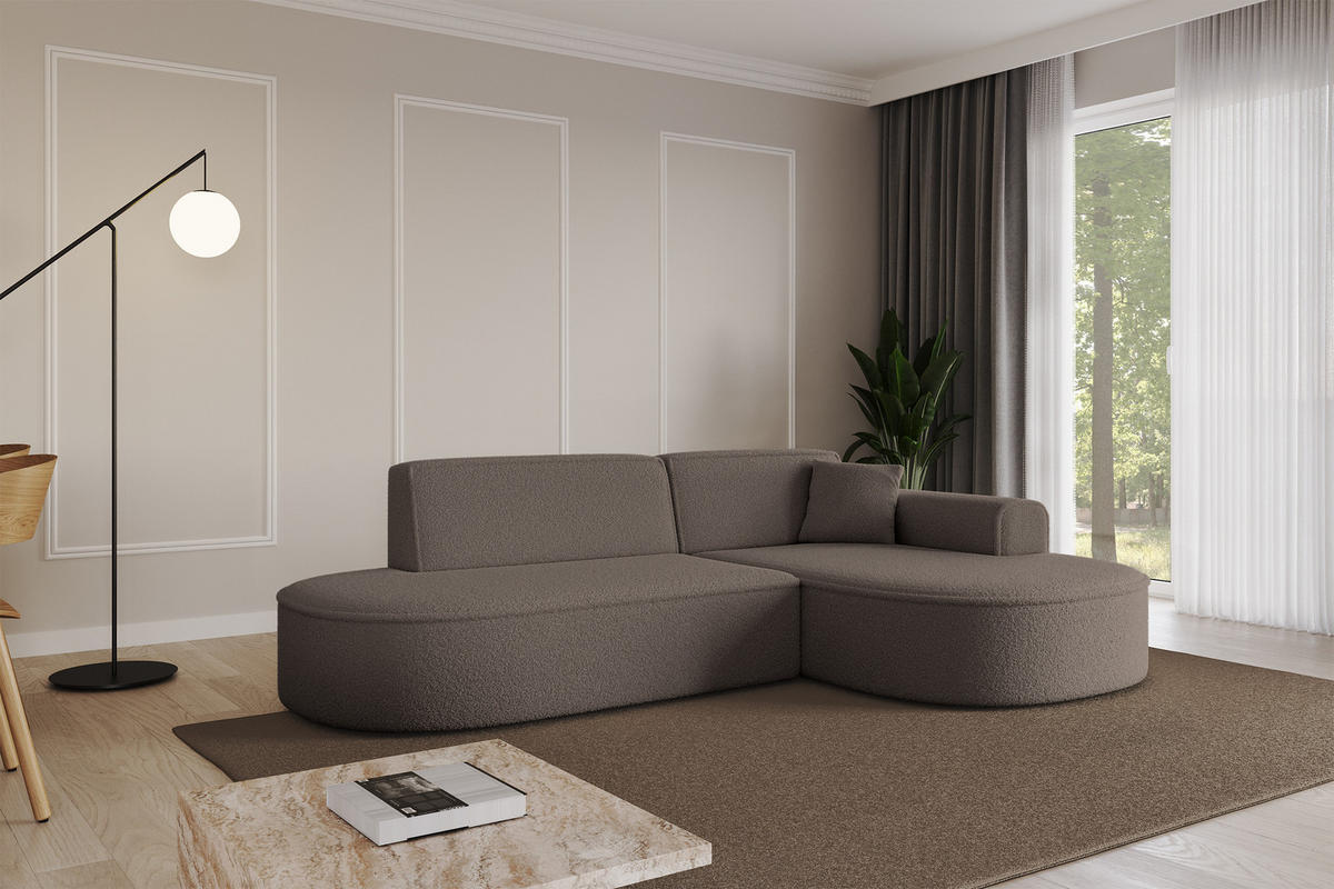 ECKSOFA Ottomane Rechts MARI-L1 - 243x171x79 cm Braun Bouclé - Schwarz/Braun, Holzwerkstoff/Kunststoff (171/243cm) - ALTDECOR