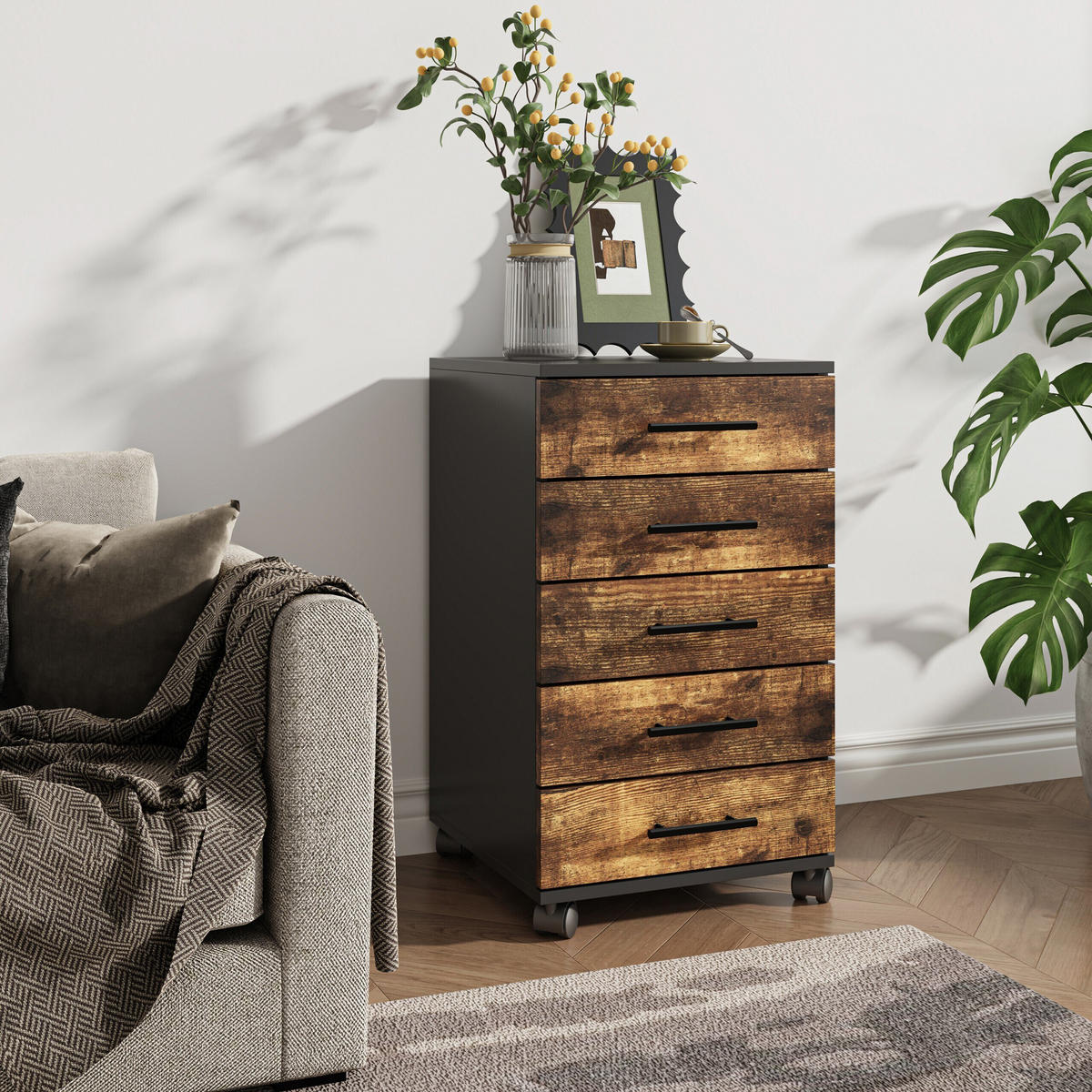 ROLLCONTAINER - Schwarz, Holzwerkstoff/Kunststoff (40/69/40cm) - Relaxdays