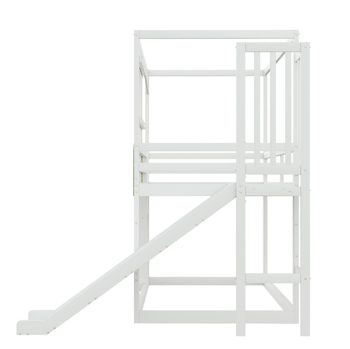 ETAGENBETT 90/200 cm mit Rutsche, Sicherheitsleiter und hausförmigem Rahmen, Weiß - Weiß, Holzwerkstoff (90/200cm) - Redom