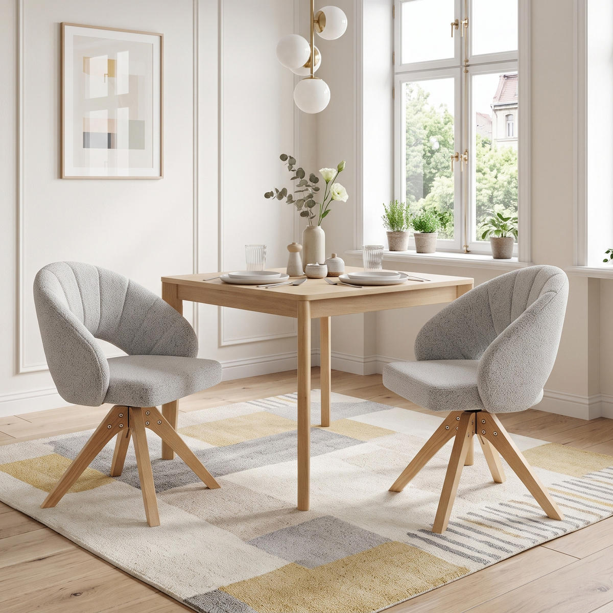 ESSZIMMERSTÜHLE 2er-Set Drehbar Samt Massivholz Retro-Stil - Hellgrau, Textil (46/84/49cm) - Urban Meuble