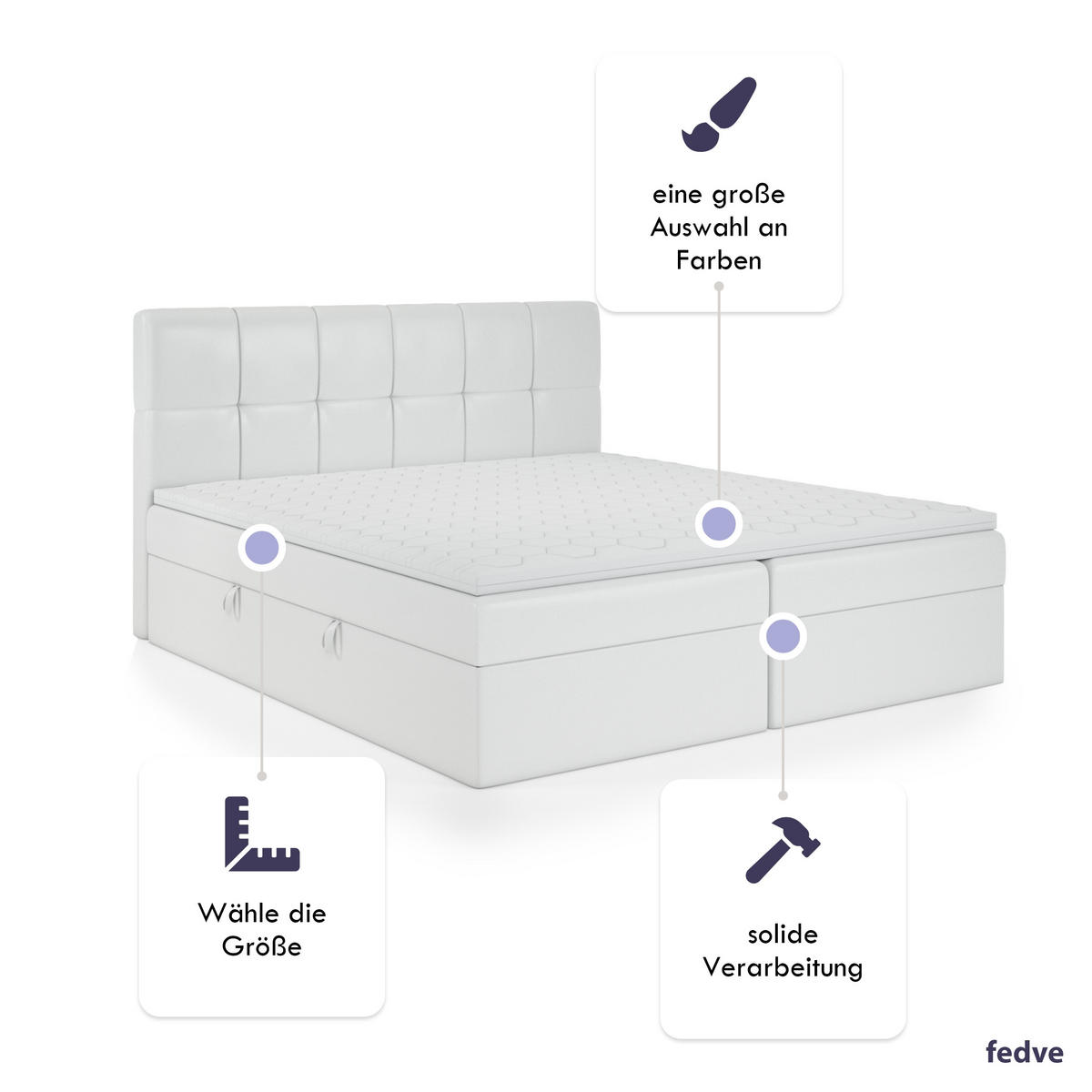 BOXBETT Mokpo 160x200 cm, Weiss - Weiß, Textil (160/200cm) - Fedve
