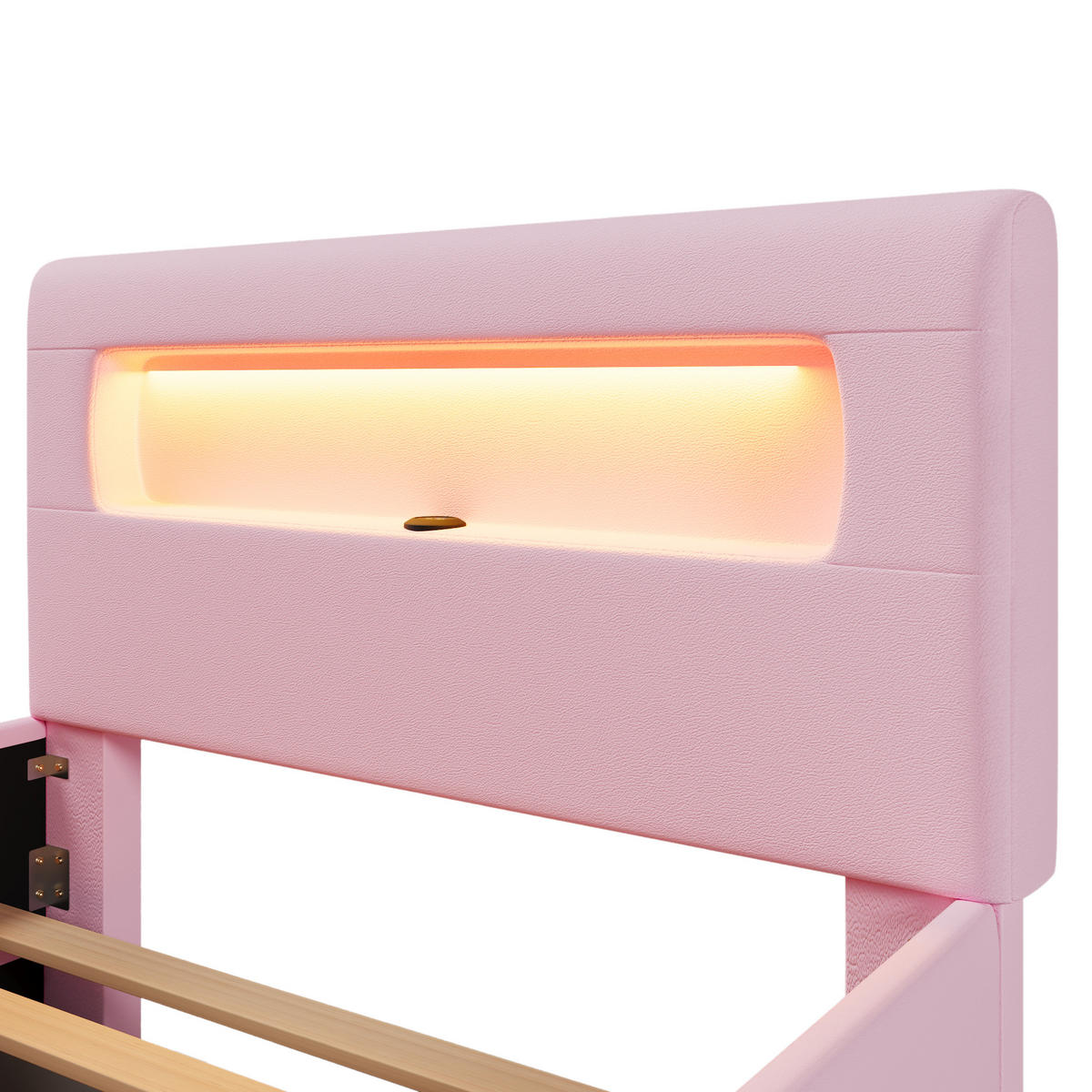 POLSTERBETT 90/200 cm in Rosa mit Schublade, LED und Treppe - Rosa, Holzwerkstoff/Textil (90/200cm) - WISHDOR