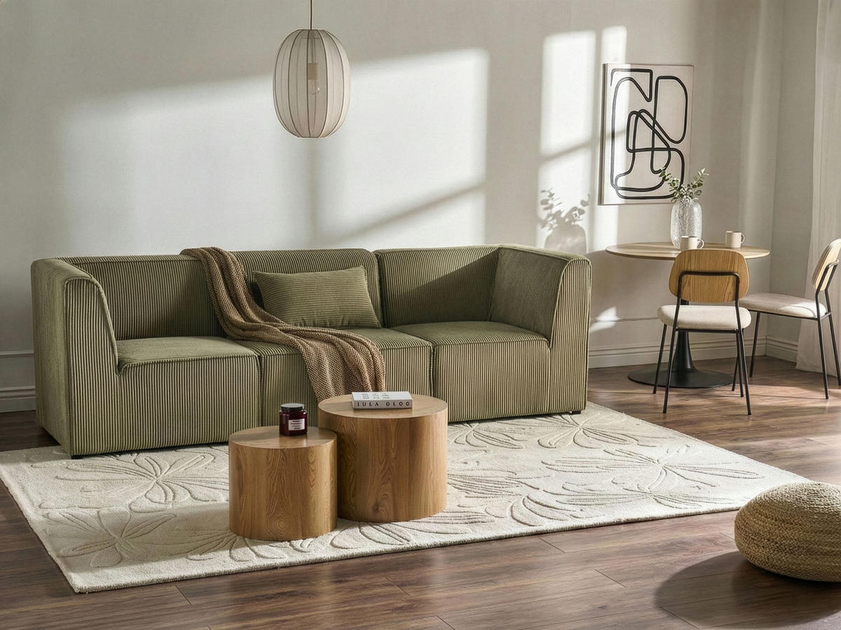 3-SITZER-SOFA Cord Dunkelgrün Lemvig - Grün, Textil (250/78/83cm) - Beliani