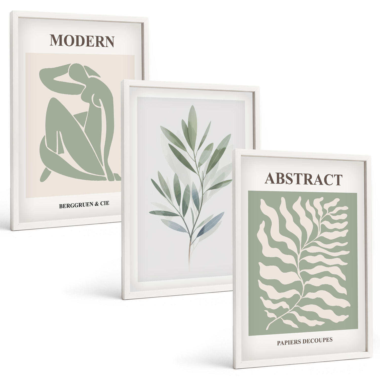 BILDER SET 3er Set - 40x60 cm Weißer Rahmen - Matisse Aquarell Boho-Design - Weiß, Kunststoff (40/60cm) - TULUP