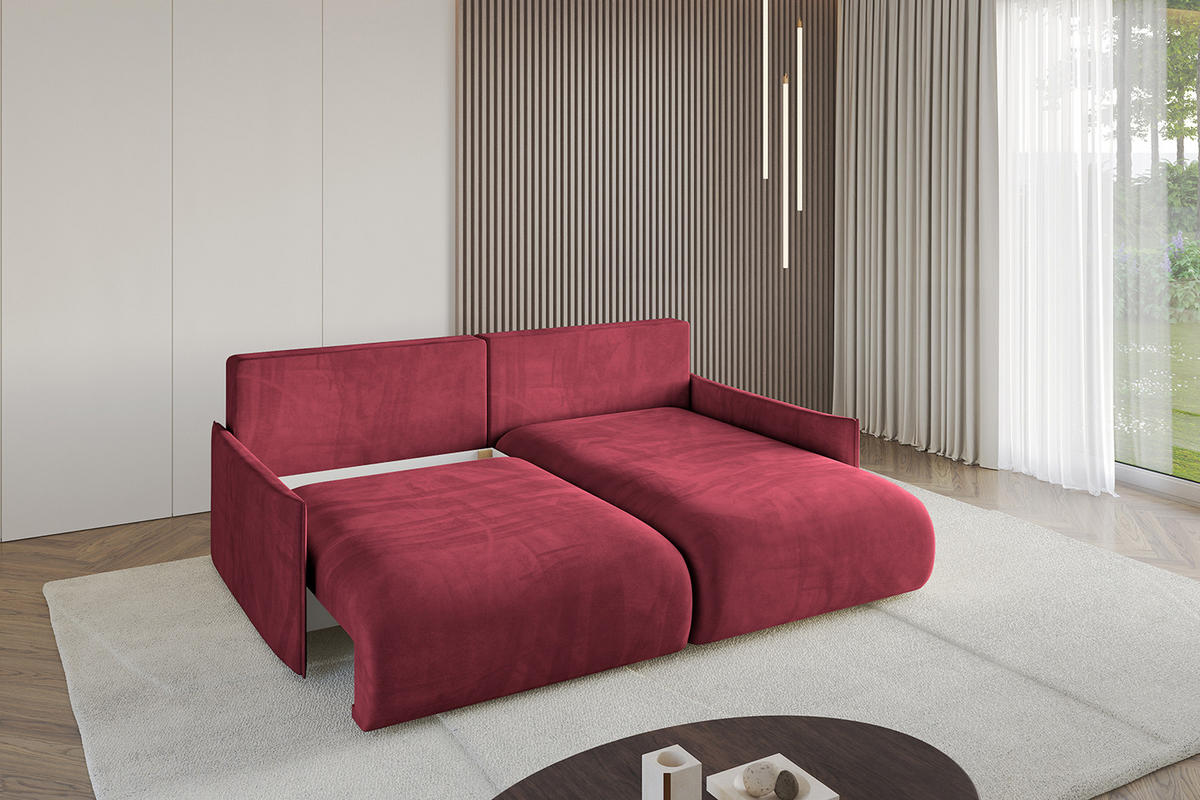 ECKSOFA Ottomane rechts ONESK-L -v1 216x177x72 Bordeauxrot Velours - Bordeaux, Holzwerkstoff/Kunststoff (177/216cm) - ALTDECOR