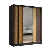 KLEIDERSCHRANK mit Spiegel-Schiebetüren und Aluminium-Leisten - NALLA - 180 cm Schwarz+Artisan+Schwarz - Schwarz/Eiche Artisan, Holzwerkstoff (180/216/61cm) - ALTDECOR
