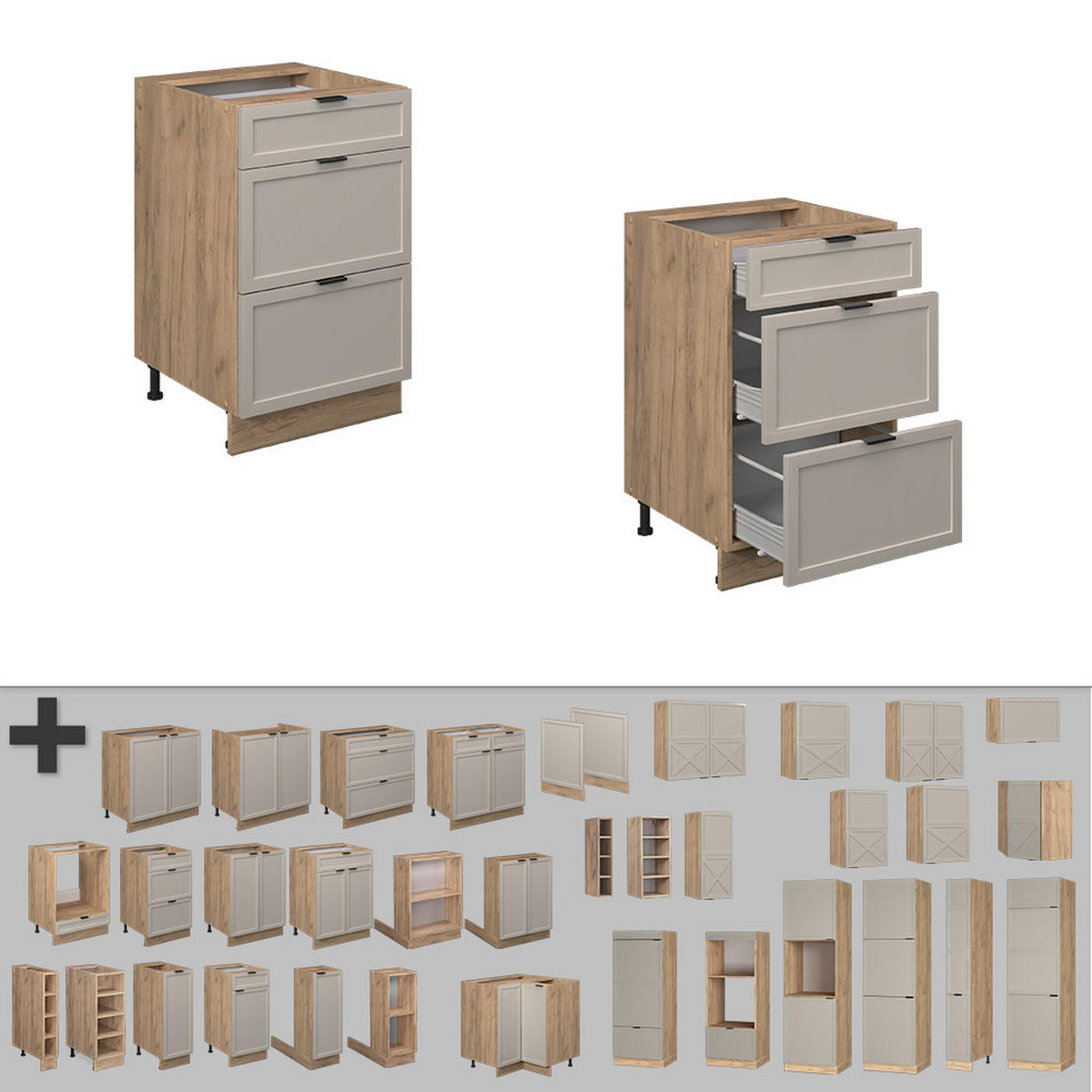 KÜCHENUNTERSCHRANK Fame-Line GrauBeige 50 cm, AP Eiche - Greige/Eiche Wotan, Holzwerkstoff (50/82/60cm) - Vicco