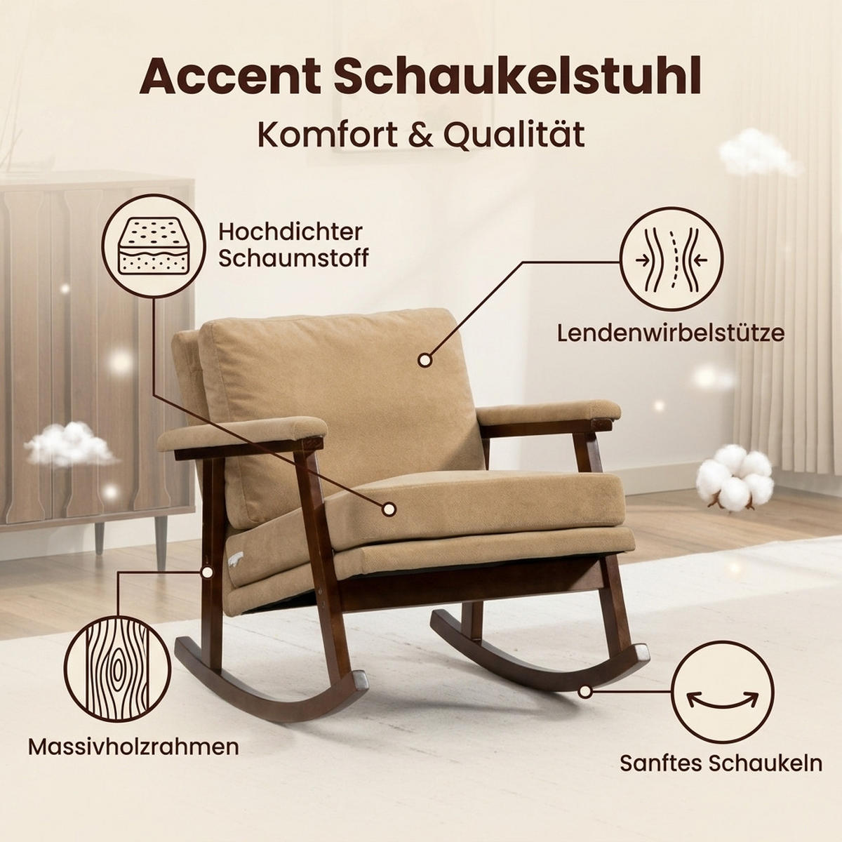 SCHAUKELSTUHL Hellbraun Samt - Hellbraun, Textil (73/80/83cm) - Oxeza